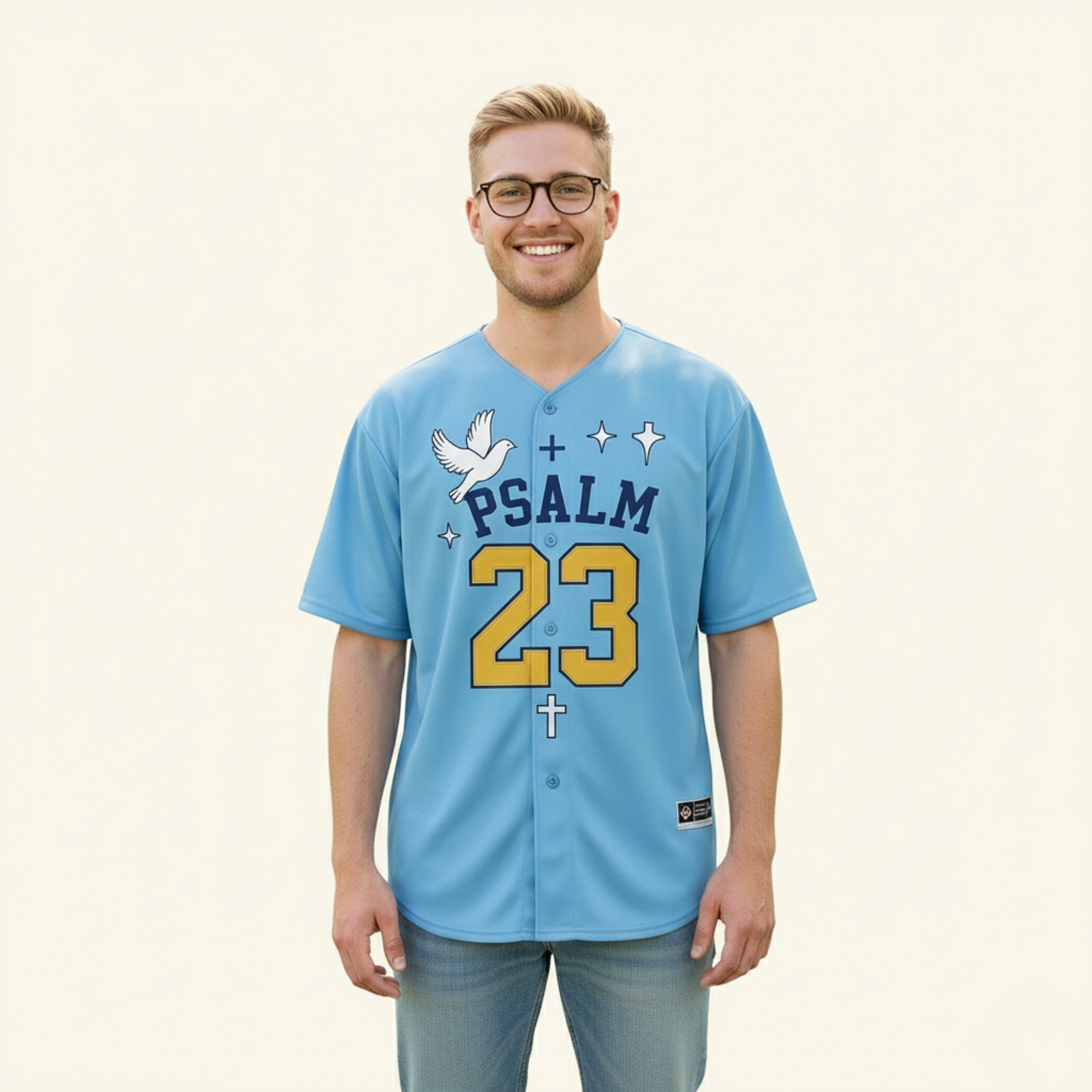 Custom Religious Psalm Baseball Jersey – Blue Christian Design Add Your Name