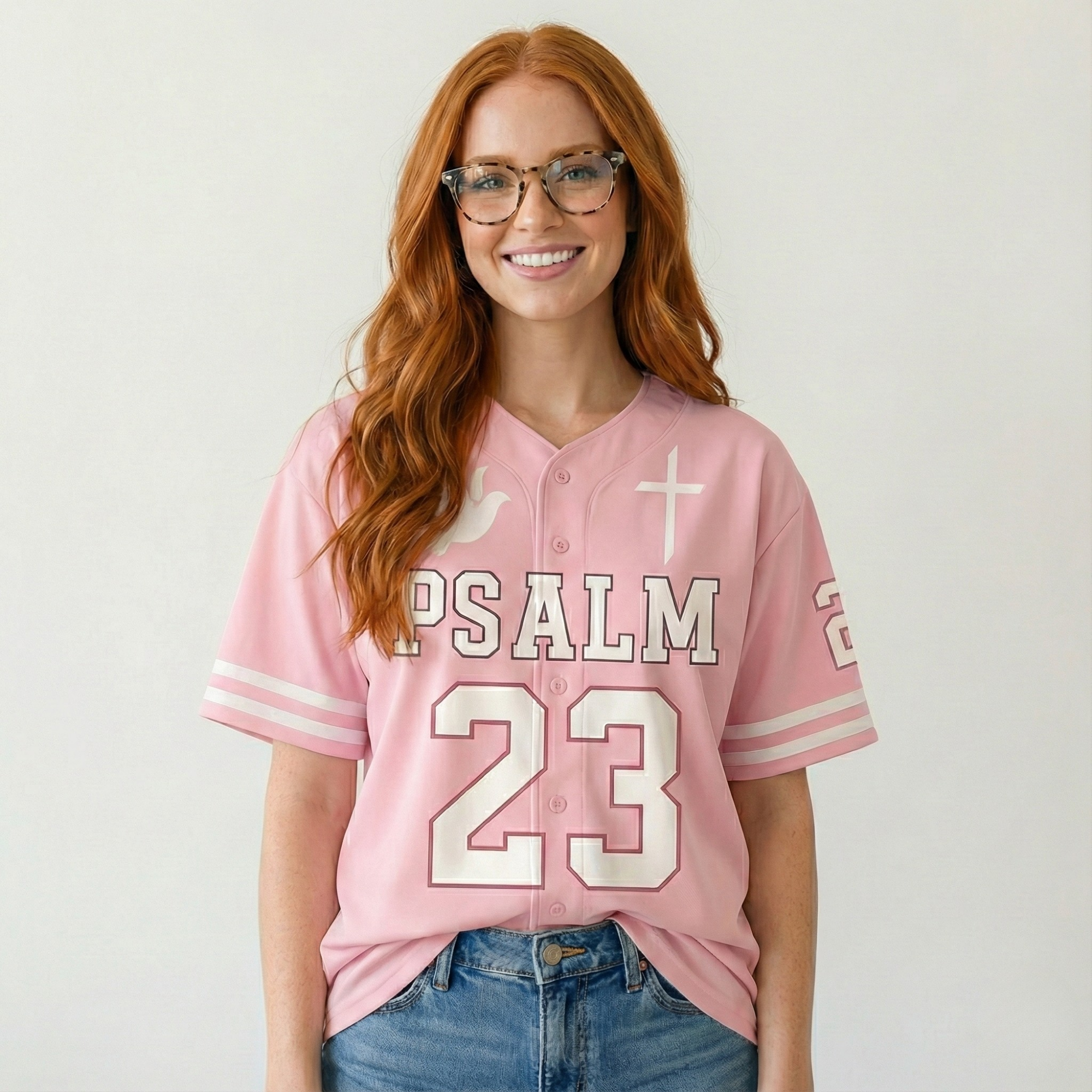Custom Religious Psalm Baseball Jersey – Pink Christian Design Add Your Name