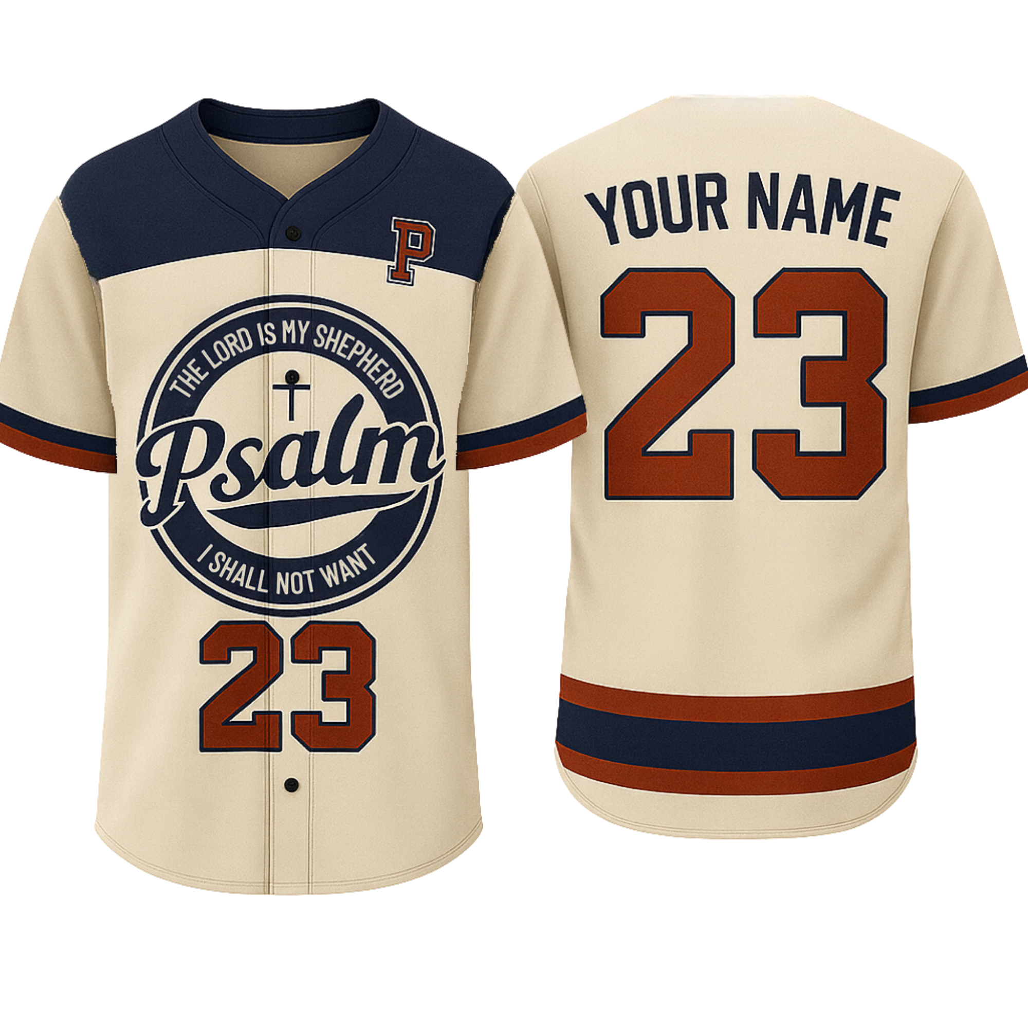 Custom Religious Psalm Baseball Jersey – Beige Christian Design Add Your Name
