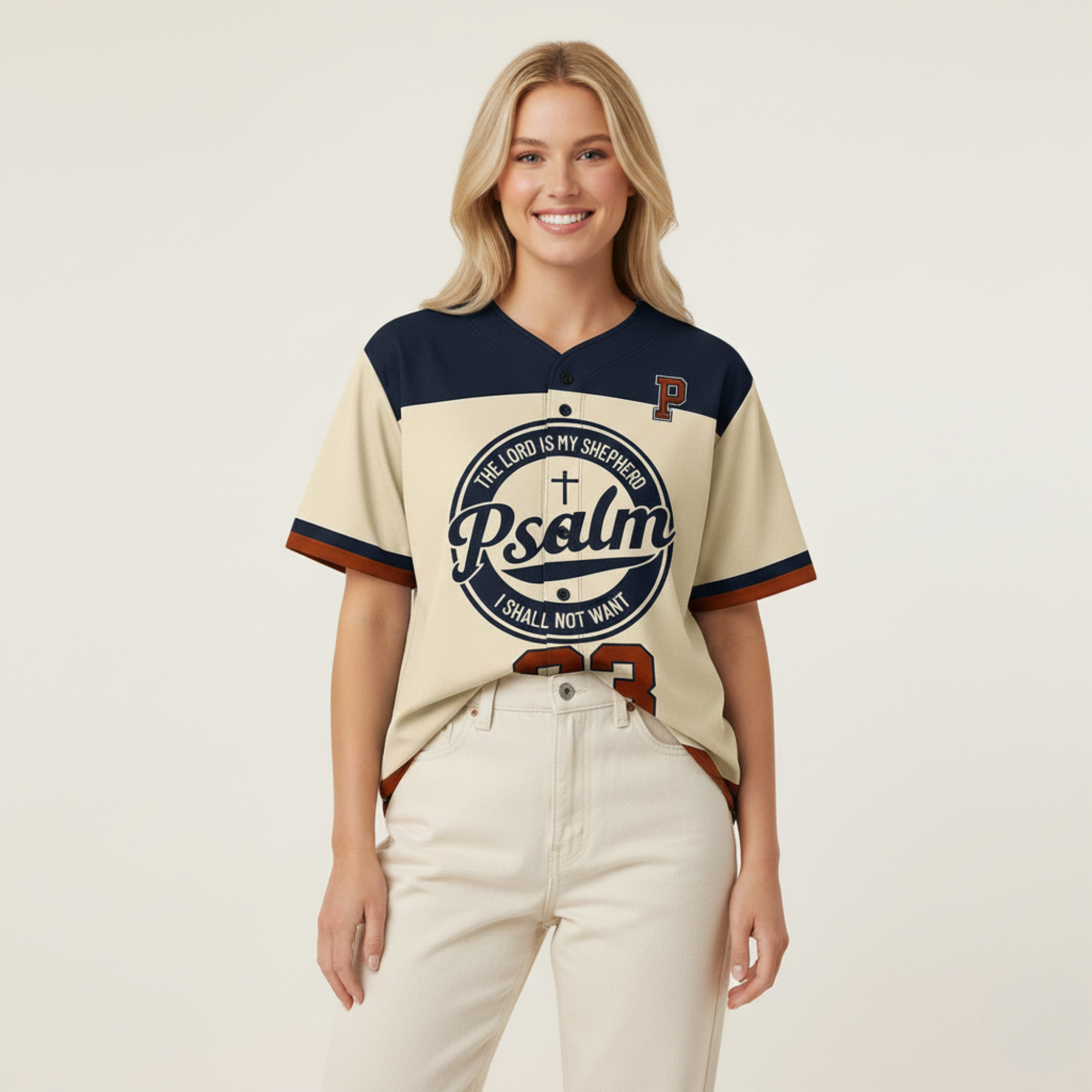 Custom Religious Psalm Baseball Jersey – Beige Christian Design Add Your Name