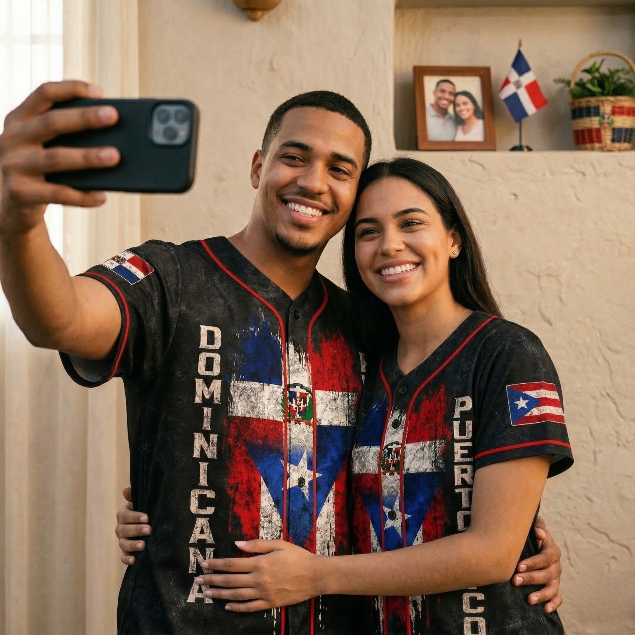 Custom Puerto Rico and Dominican Republic Baseball Jersey Black - Add Your Name and Number