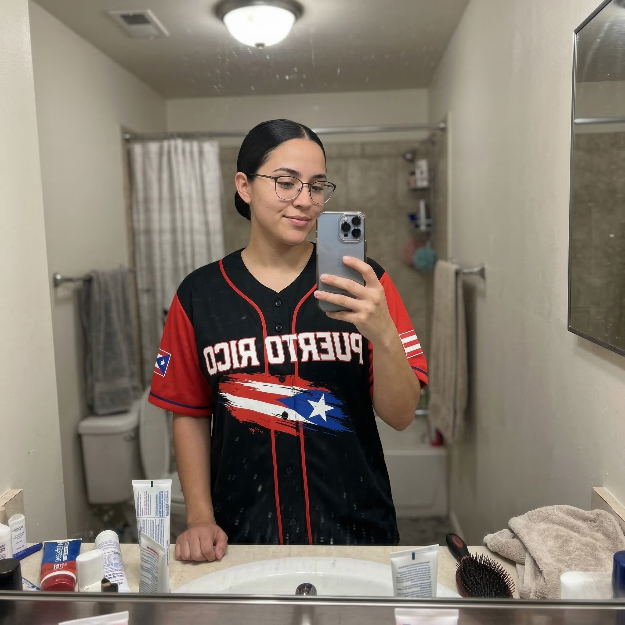 Custom Puerto Rico Baseball Jersey Black and Red with National Flag - Add Your Name
