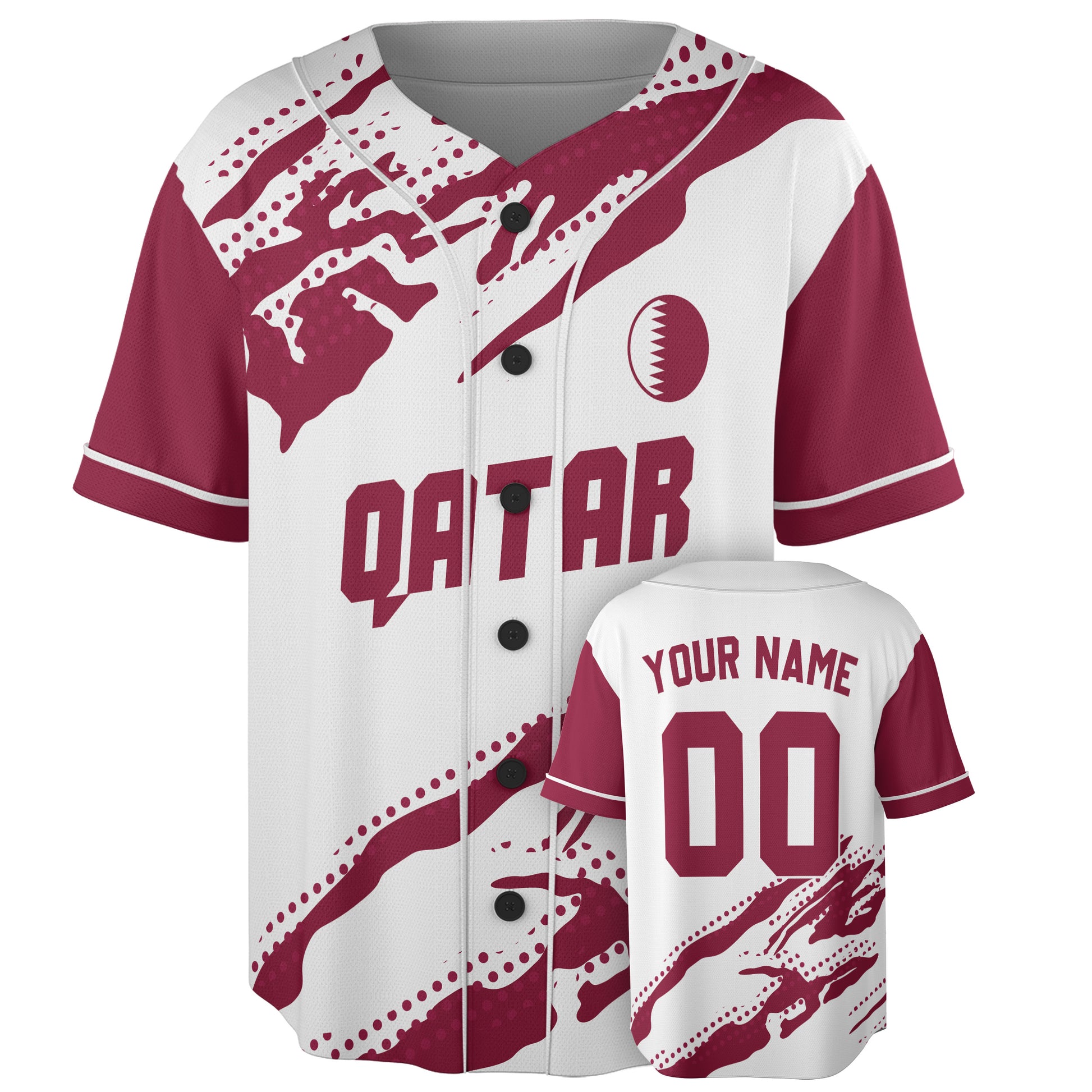 Custom Qatar Baseball Jersey Qatari Fan Abstract Splash – Personalized Name Number