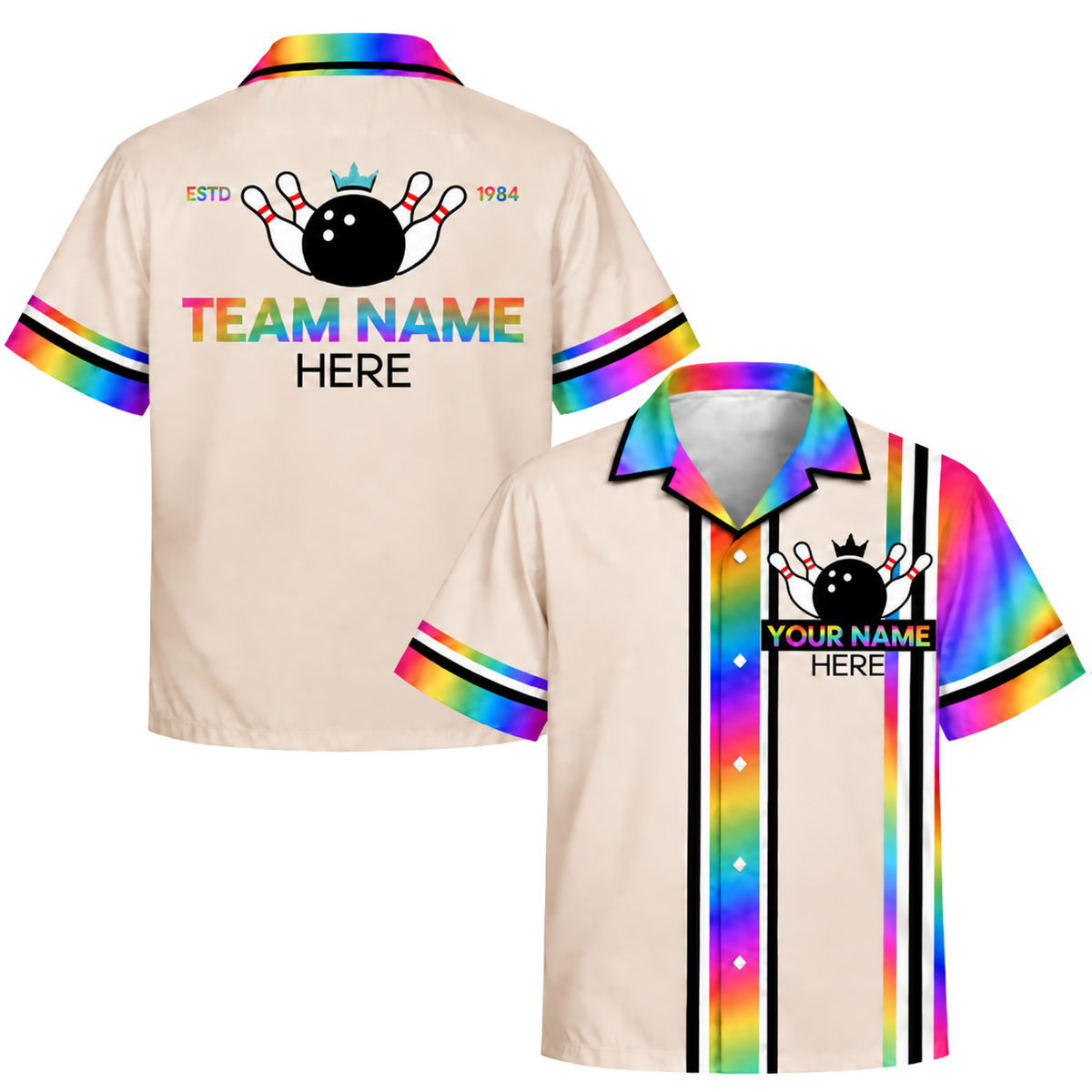 Custom Bowling Jersey Rainbow – Add Your Name and Team Name