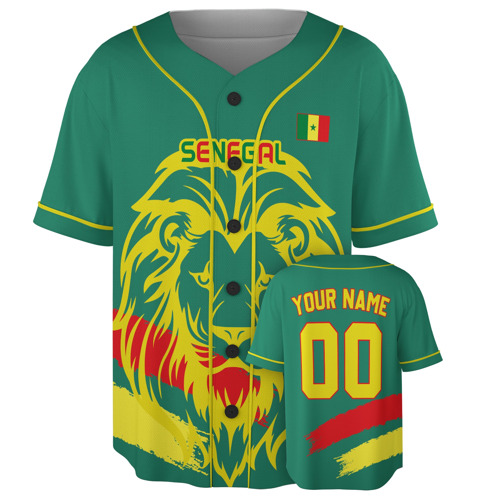 Custom Senegal Baseball Jersey Senegalese Fan Lion Graphic – Personalized Name Number