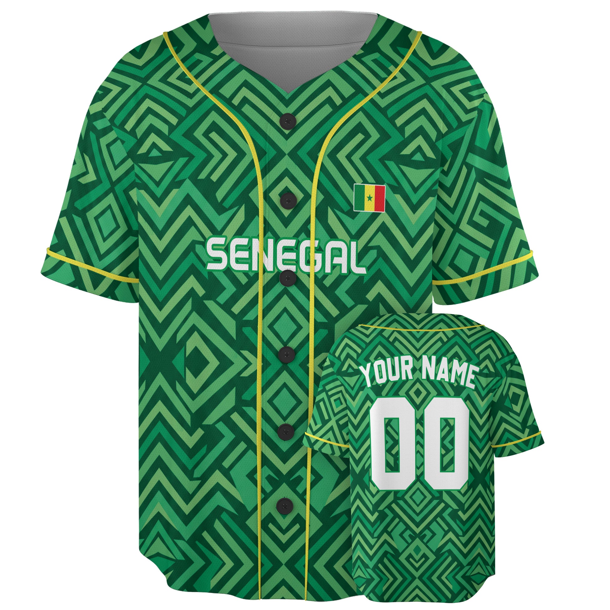 Custom Senegal Baseball Jersey Senegalese Fan Geometric Tribal – Personalized Name Number
