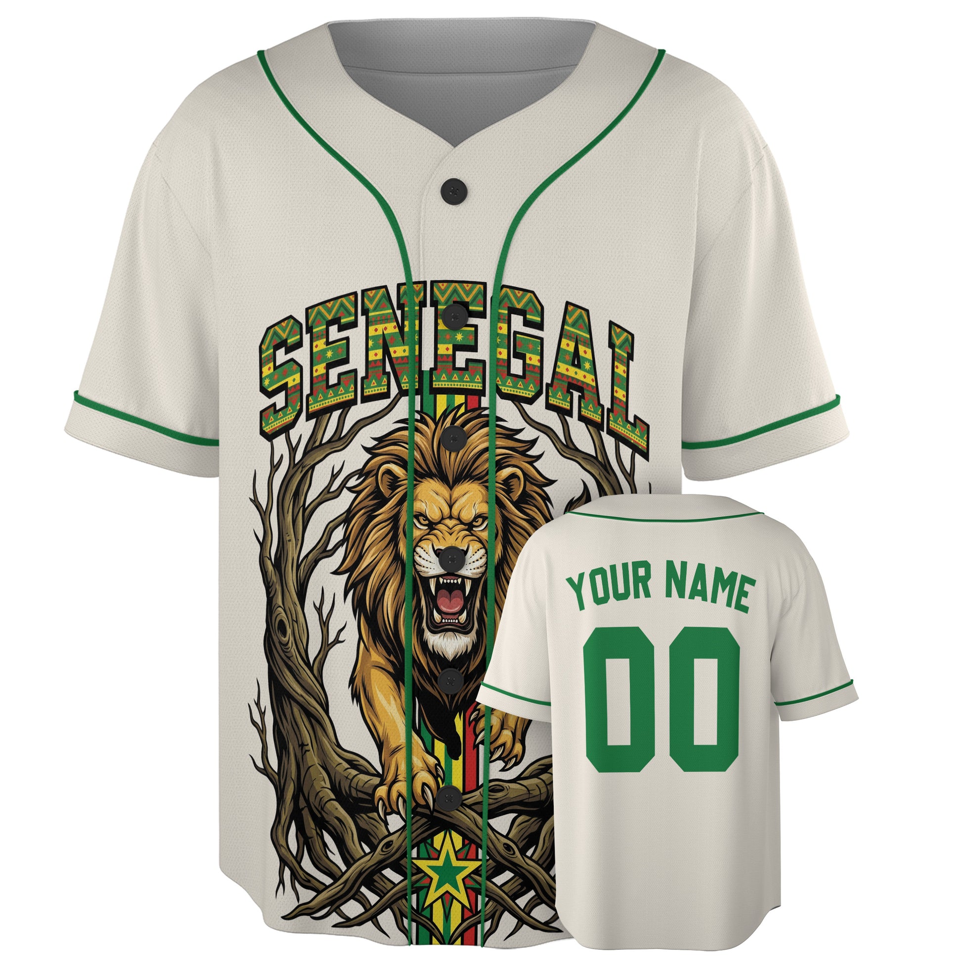 Custom Senegal Baseball Jersey Senegalese Fan Roaring Lion – Personalized Name Number
