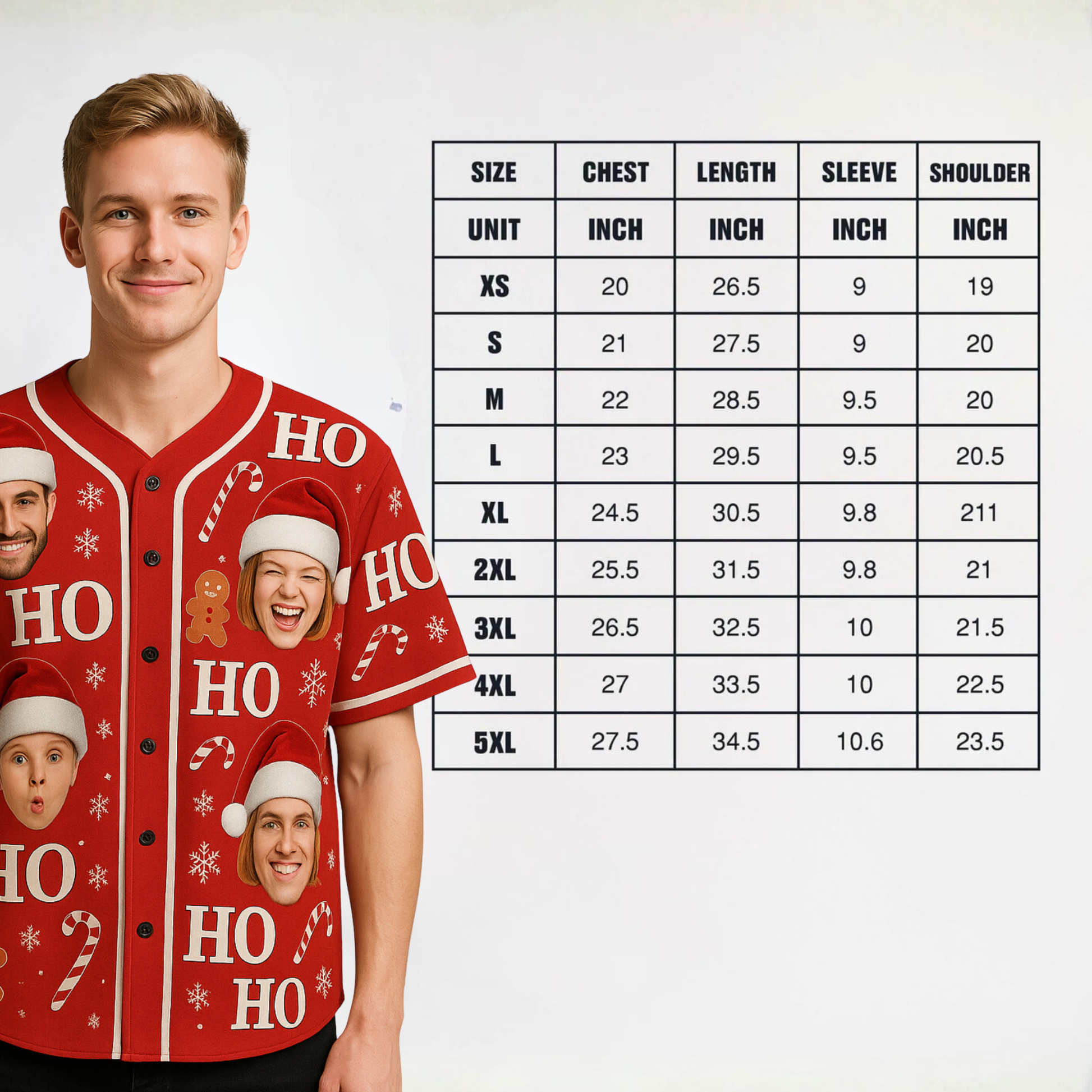 Custom Ugly Christmas Baseball Jersey Red with Santa Hat Face  - Design Your Own