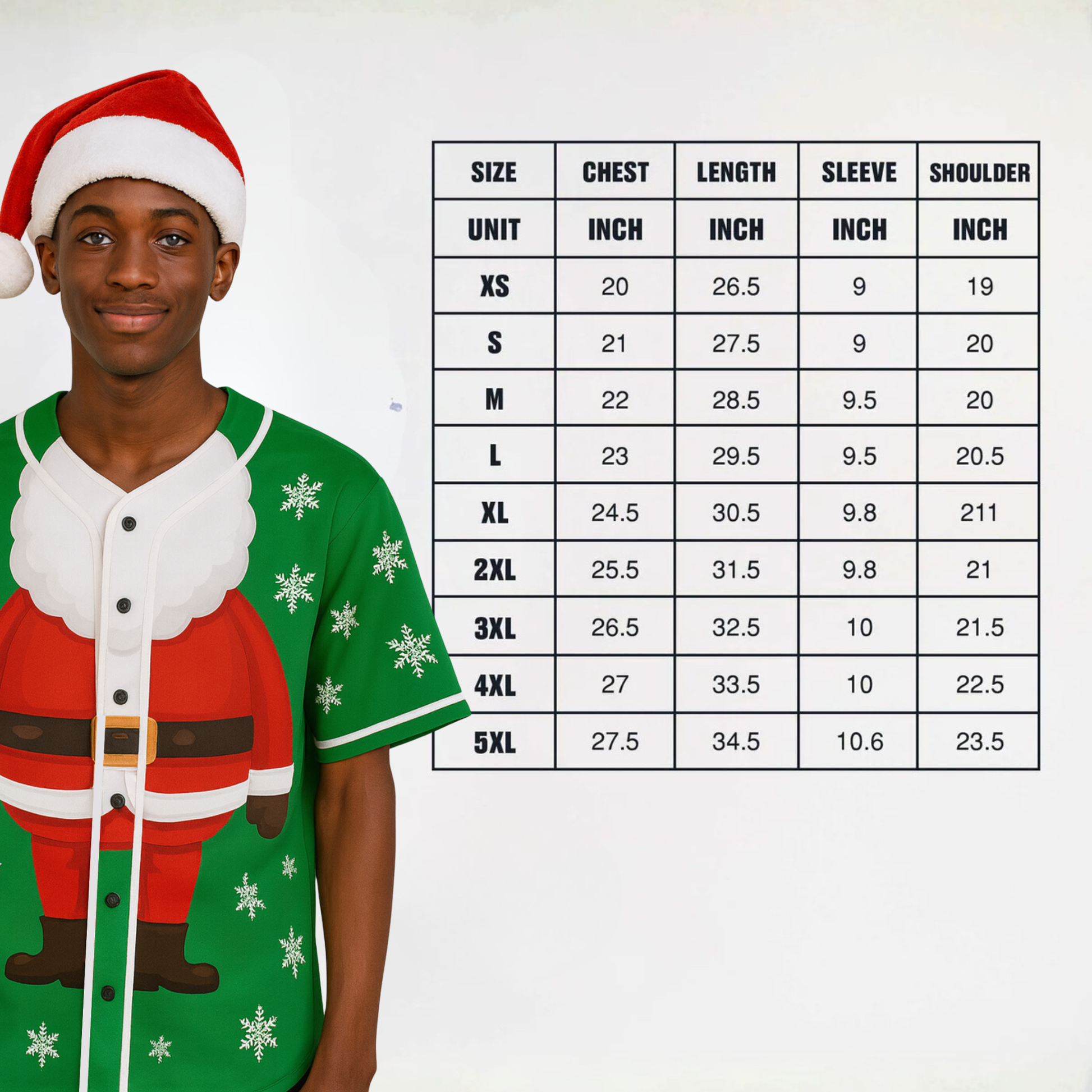 Custom Ugly Christmas Baseball Jersey Green and White with Santa  - Design Your Own