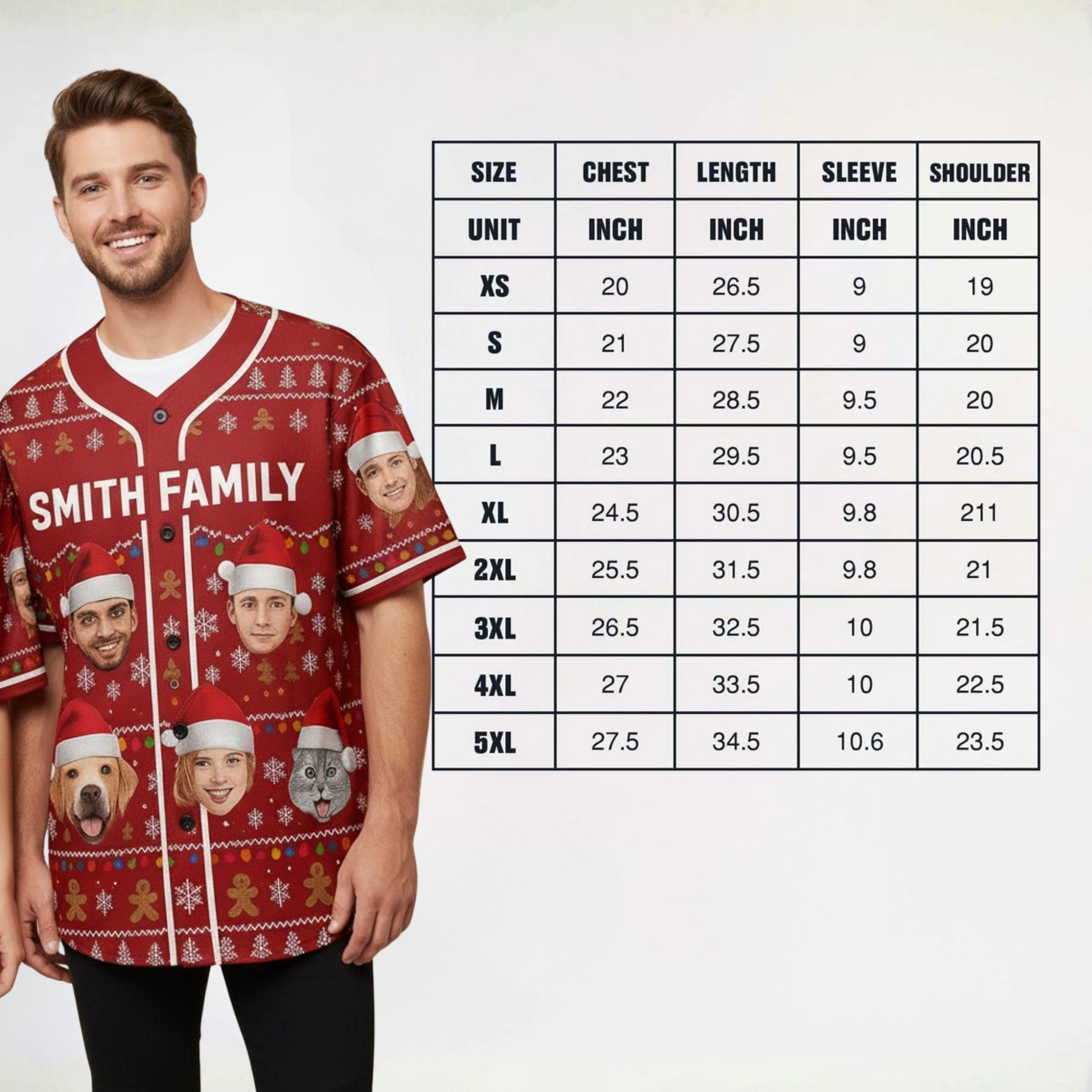 Custom Ugly Christmas Baseball Jersey Maroon with Funny Face  - Design Your Own