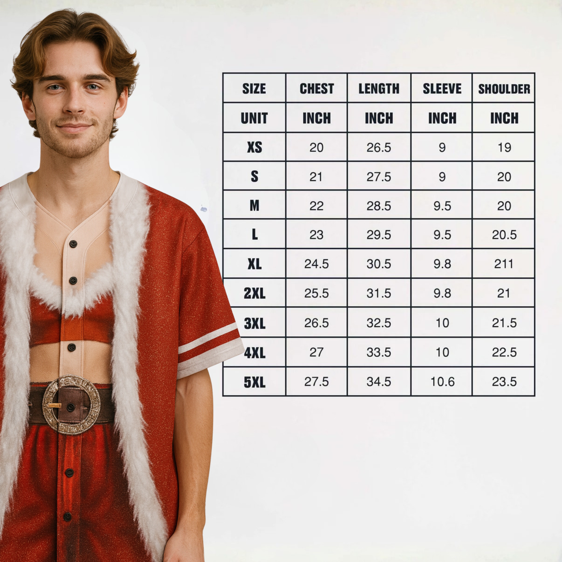 Custom Ugly Christmas Baseball Jersey Red and White with Santa Costume - Design Your Own