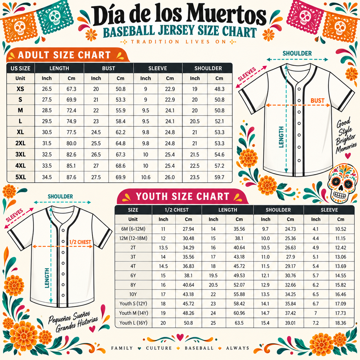 Personalized Día de los Muertos Baseball Jersey – Custom Name & Number Floral Sugar Skull Jersey