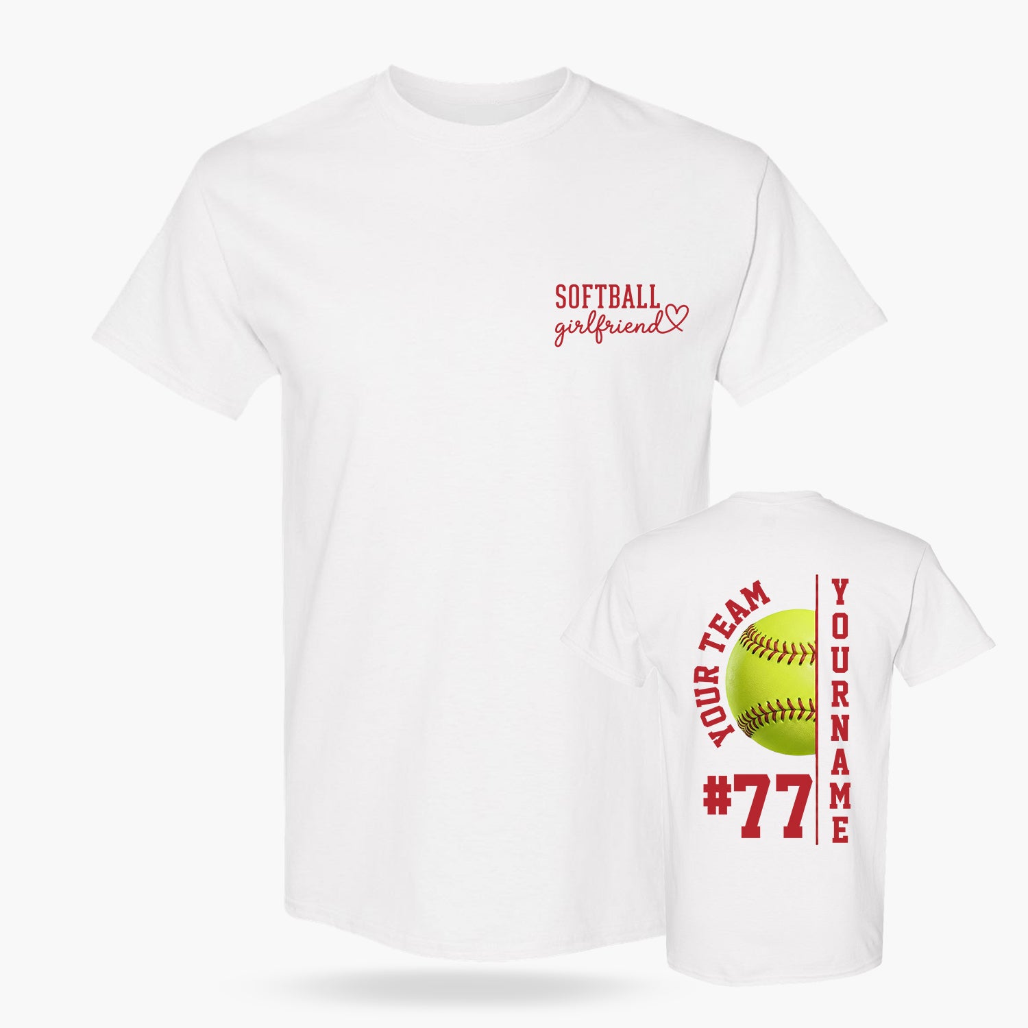 Custom T-Shirt Softball Girlfriend White - Personalized Name Number