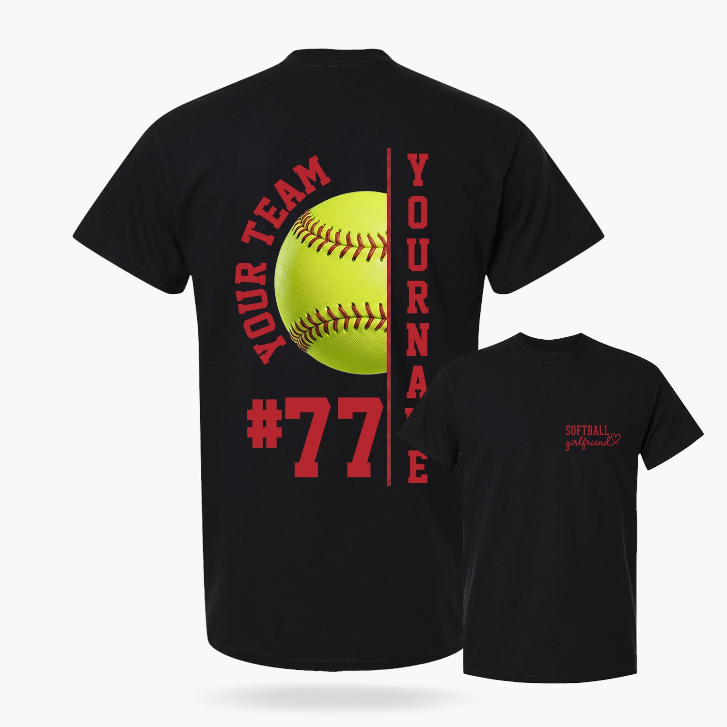 Custom T-Shirt Softball Girlfriend Black - Personalized Name Number