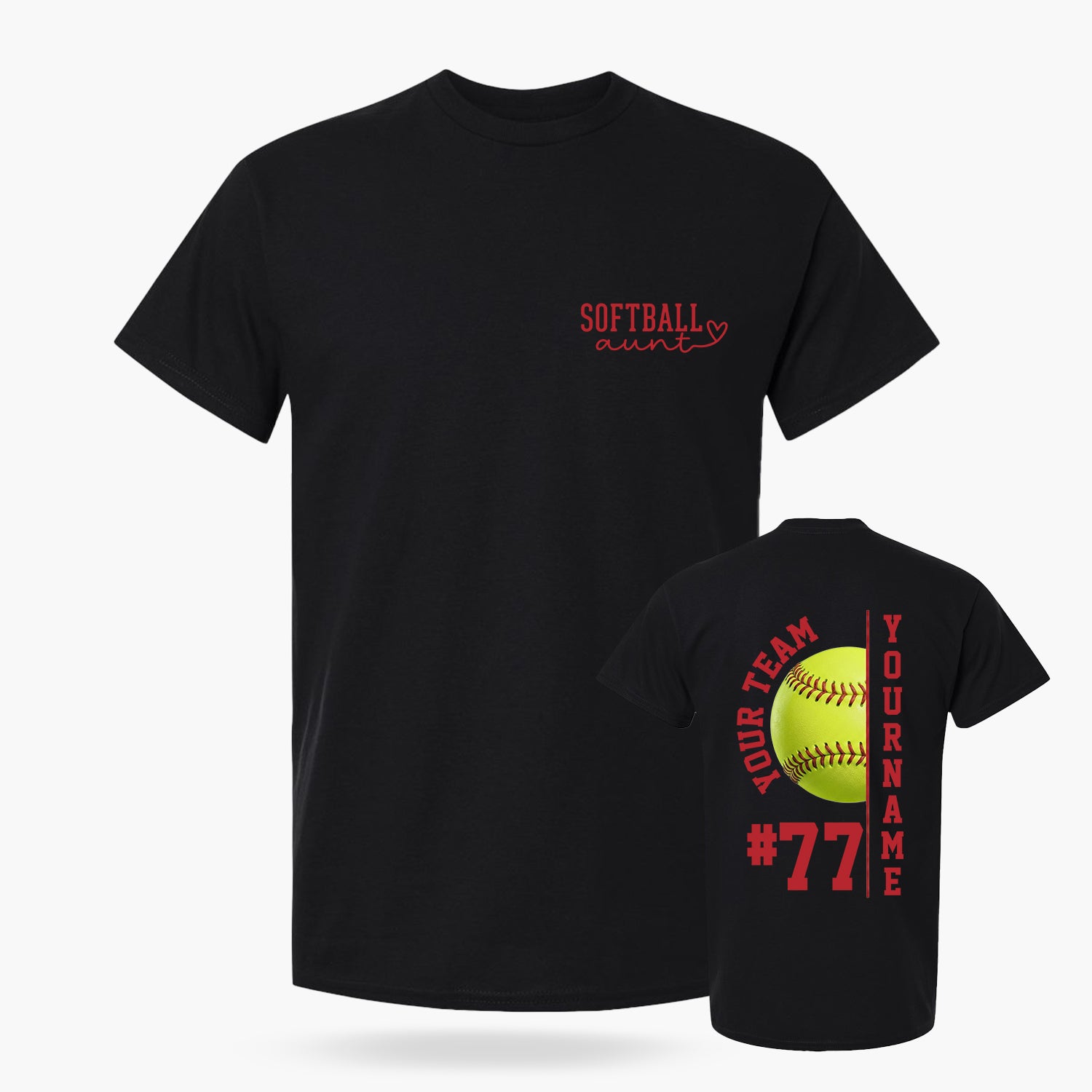 Custom T-Shirt Softball Aunt Black - Personalized Name Number
