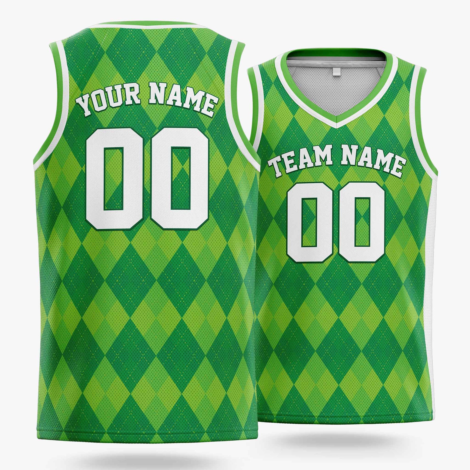 Custom St. Patrick's Day Basketball Jersey Emerald Argyle - Design Your Own
