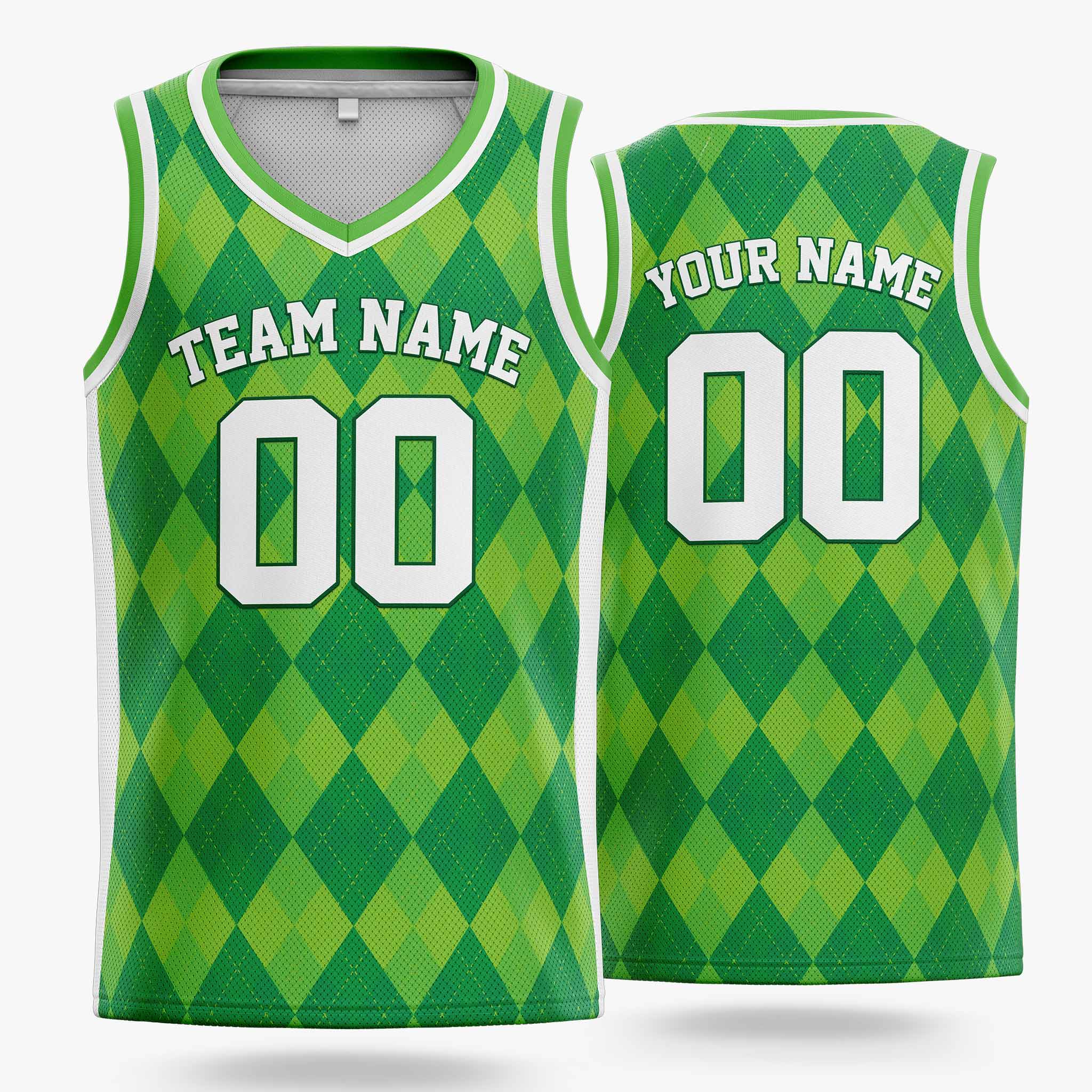 Custom St. Patrick's Day Basketball Jersey Emerald Argyle - Design Your Own