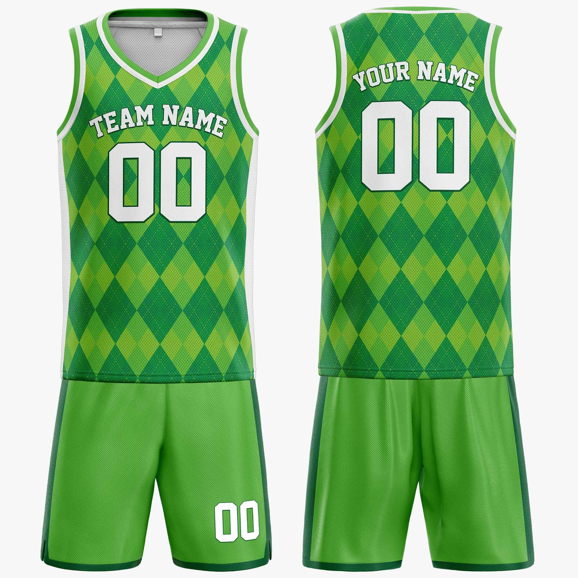 Custom St. Patrick's Day Basketball Jersey Emerald Argyle - Design Your Own