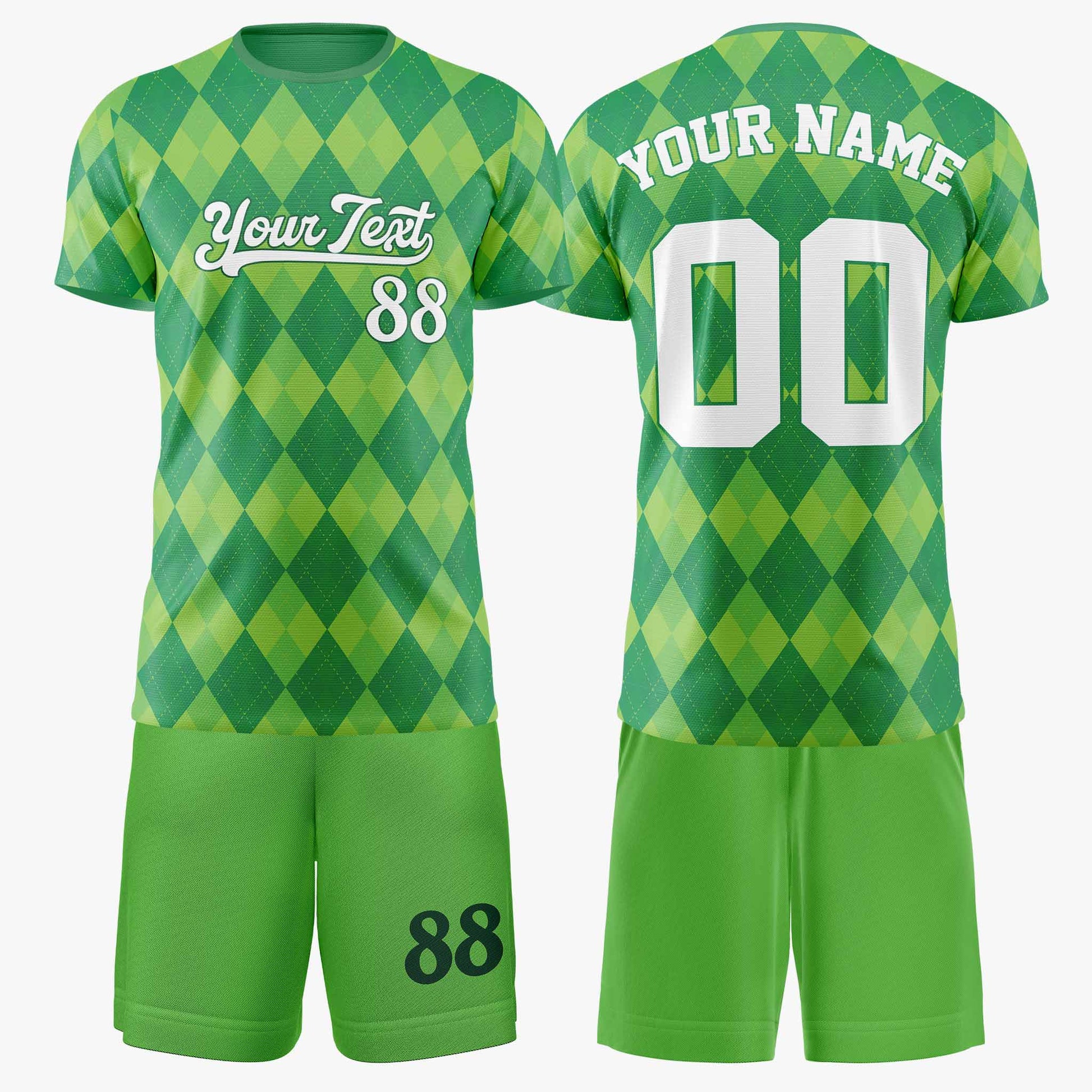 Custom St. Patrick's Day Soccer Jersey Emerald Argyle - Design Your Own