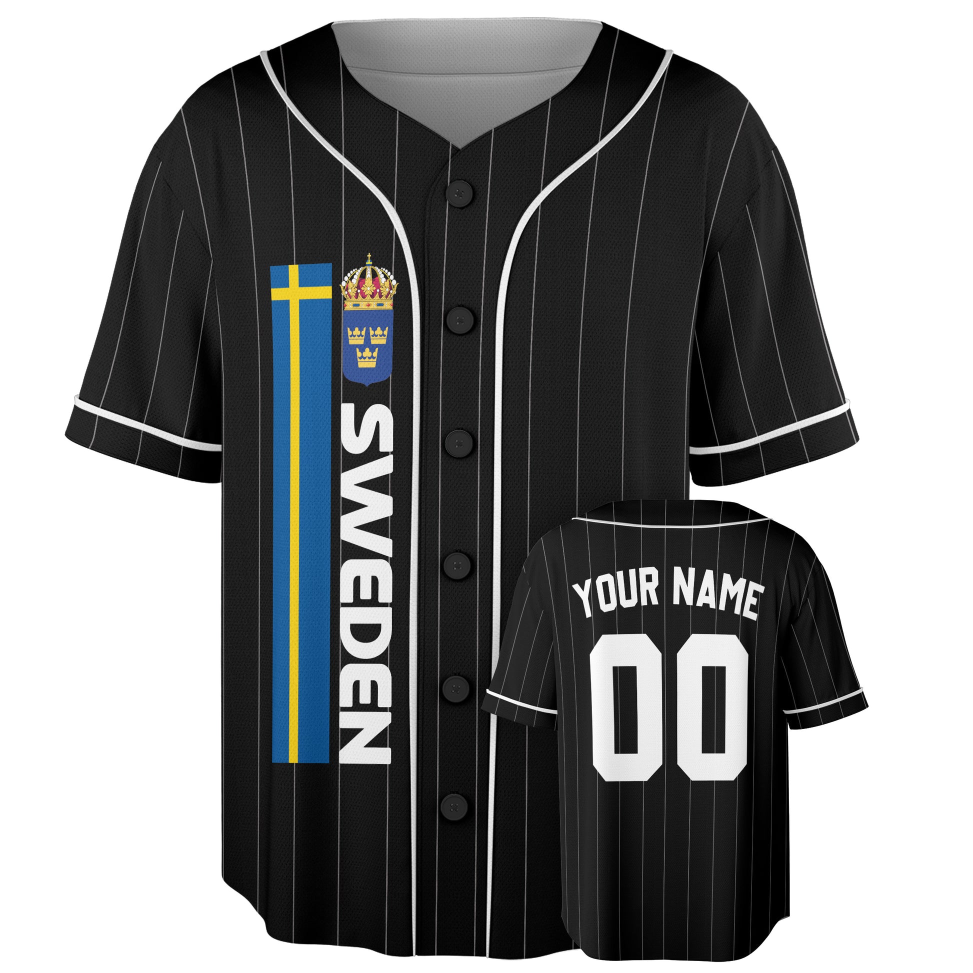 Custom Sweden Baseball Jersey Swedish Fan Pinstripe – Personalized Name Number