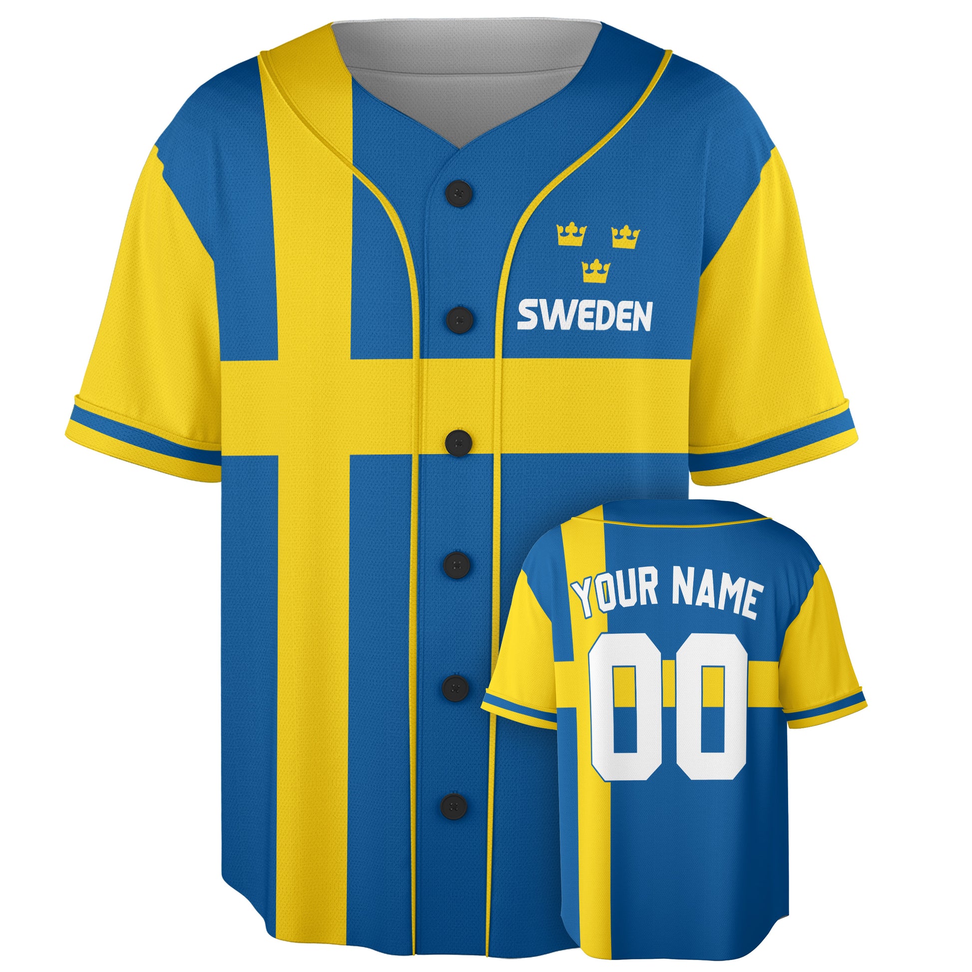 Custom Sweden Baseball Jersey Swedish Fan Three Crowns – Personalized Name Number