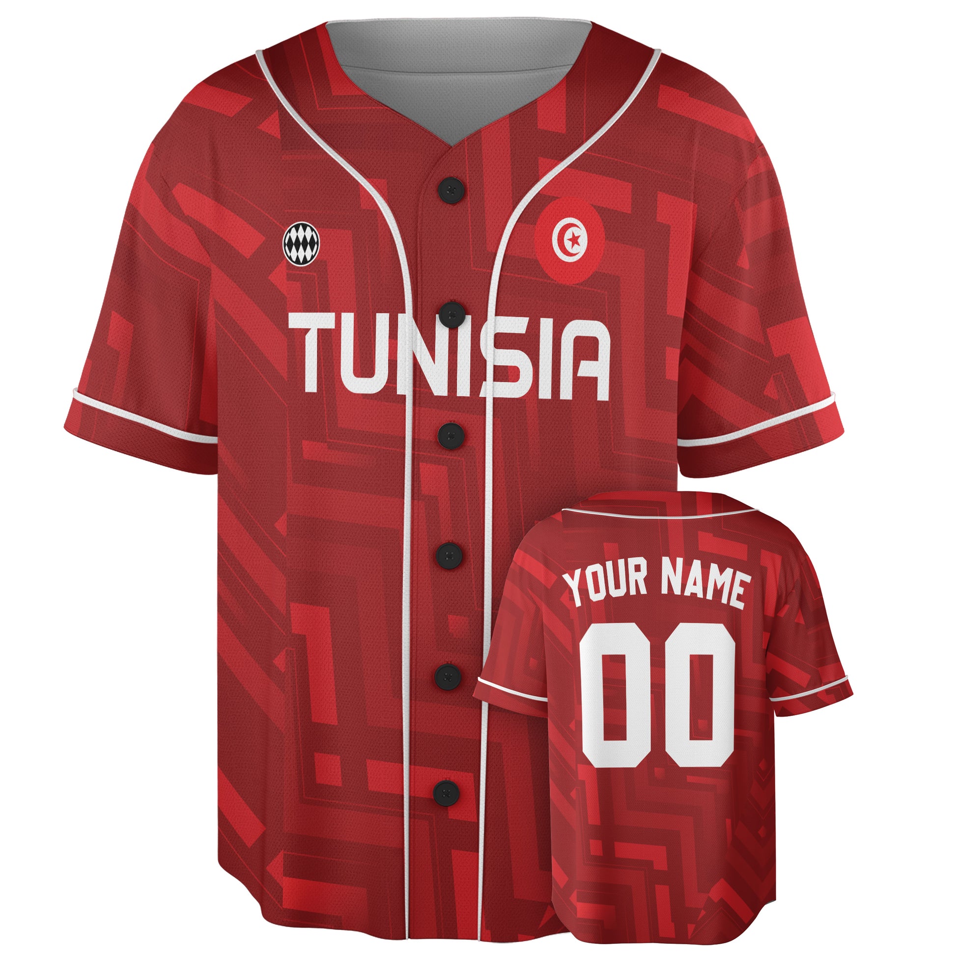 Custom Tunisia Baseball Jersey Tunisian Fan Geometric Maze – Personalized Name Number
