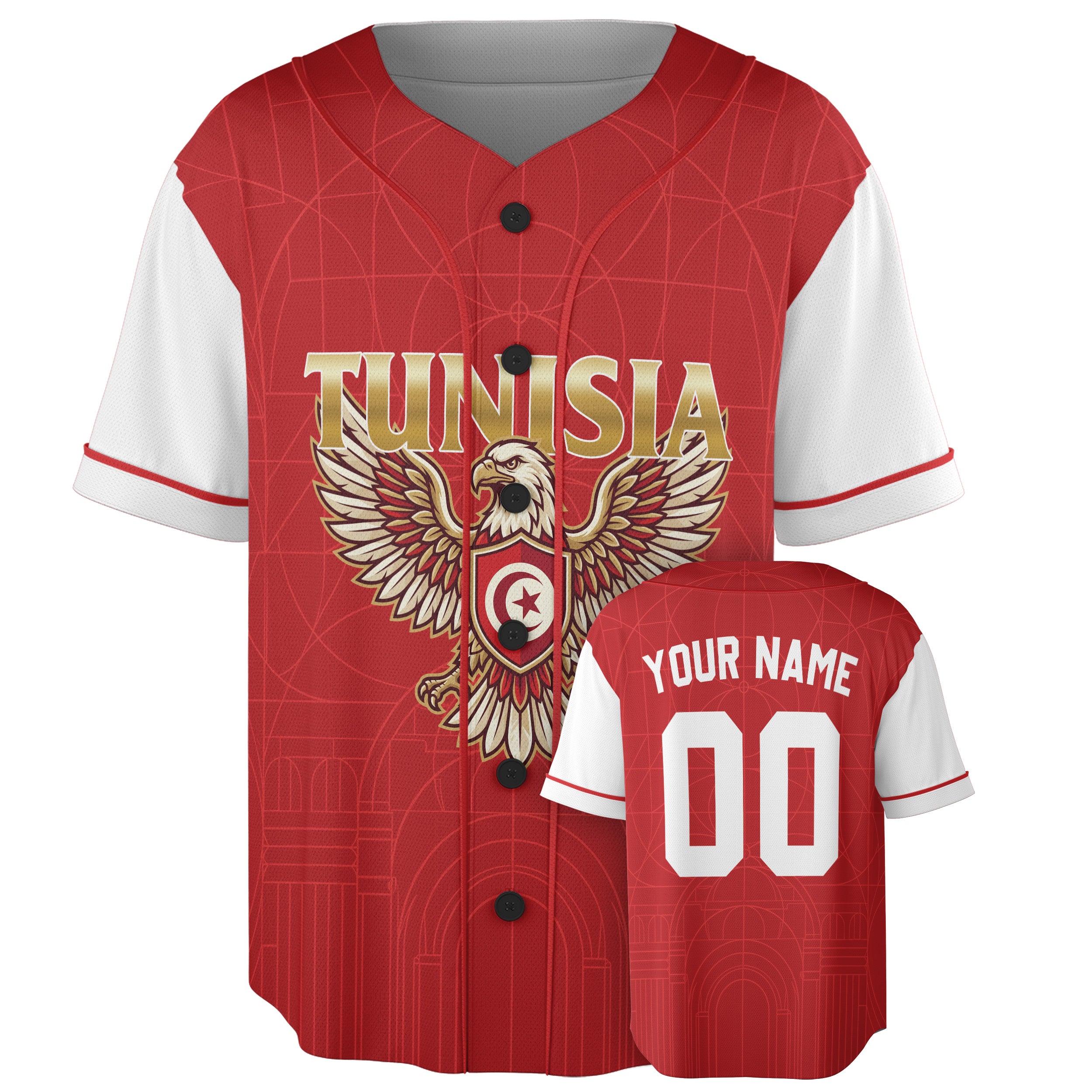 Custom Tunisia Baseball Jersey Tunisian Fan Eagle Emblem – Personalized Name Number