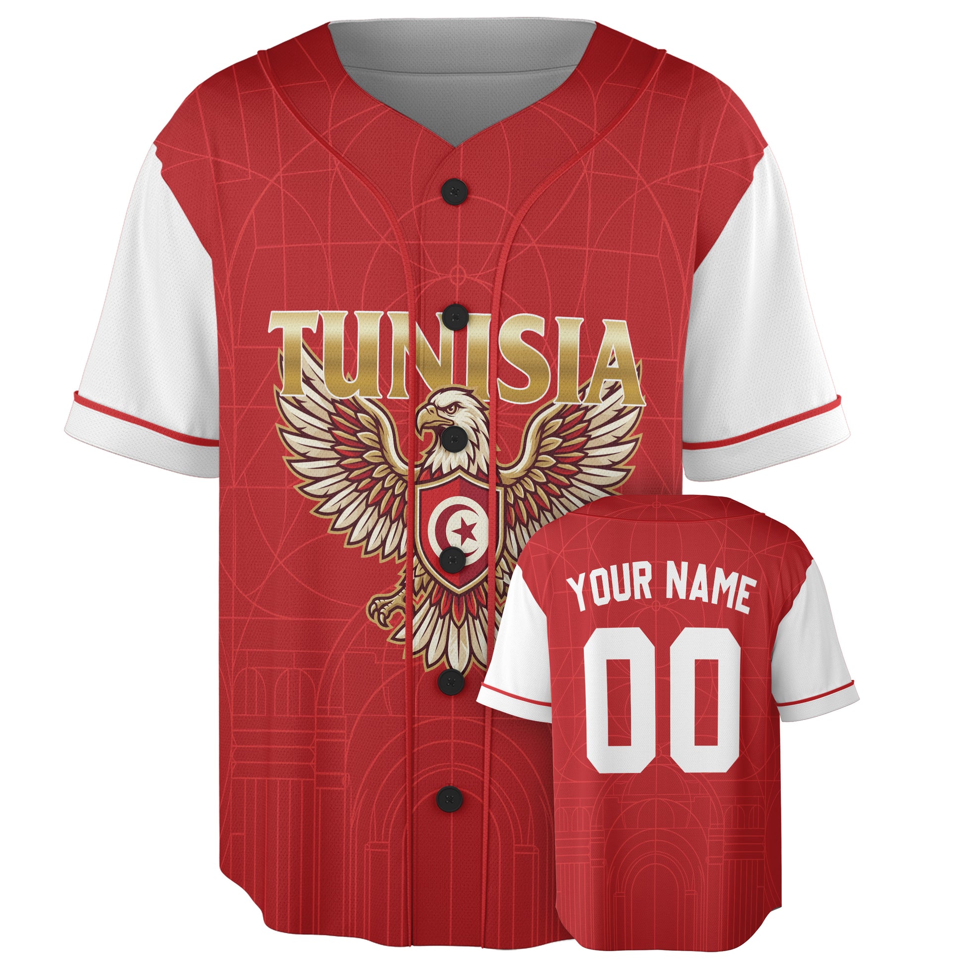 Custom Tunisia Baseball Jersey Tunisian Fan Eagle Emblem – Personalized Name Number