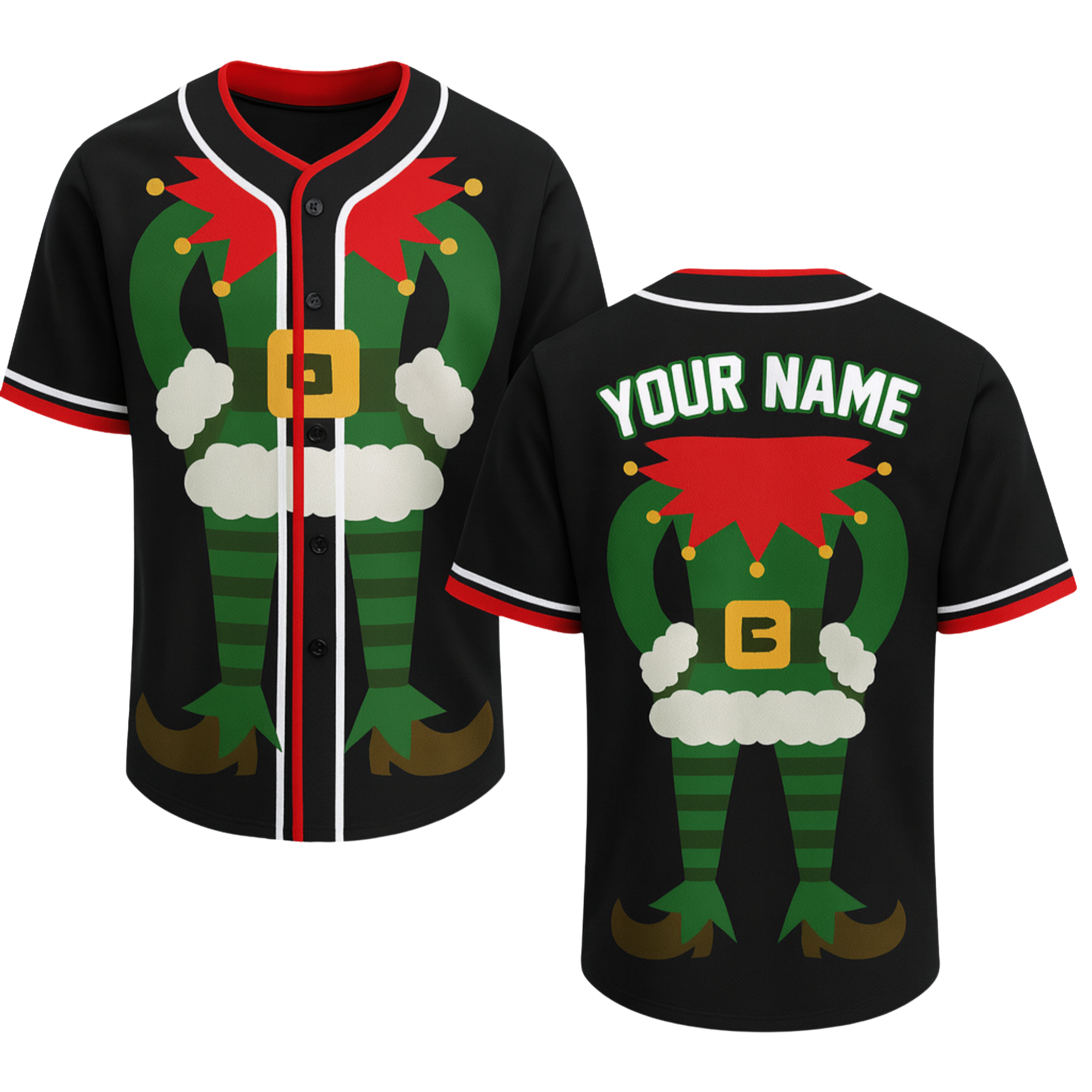 Custom Ugly Christmas Baseball Jersey Black with White Piping  - Design Your Own