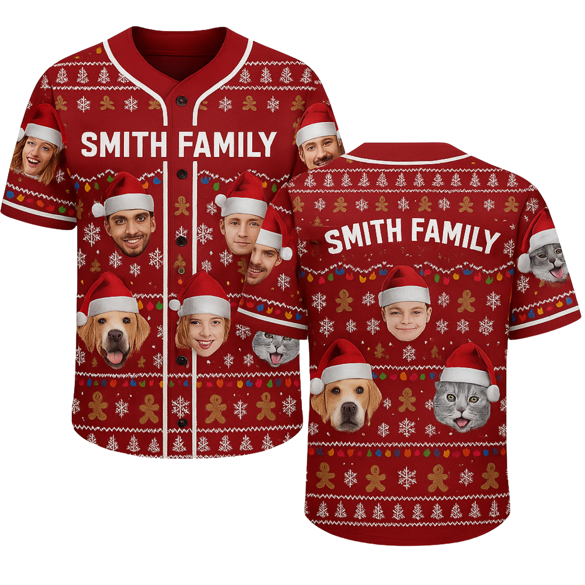 Custom Ugly Christmas Baseball Jersey Maroon with Funny Face  - Design Your Own