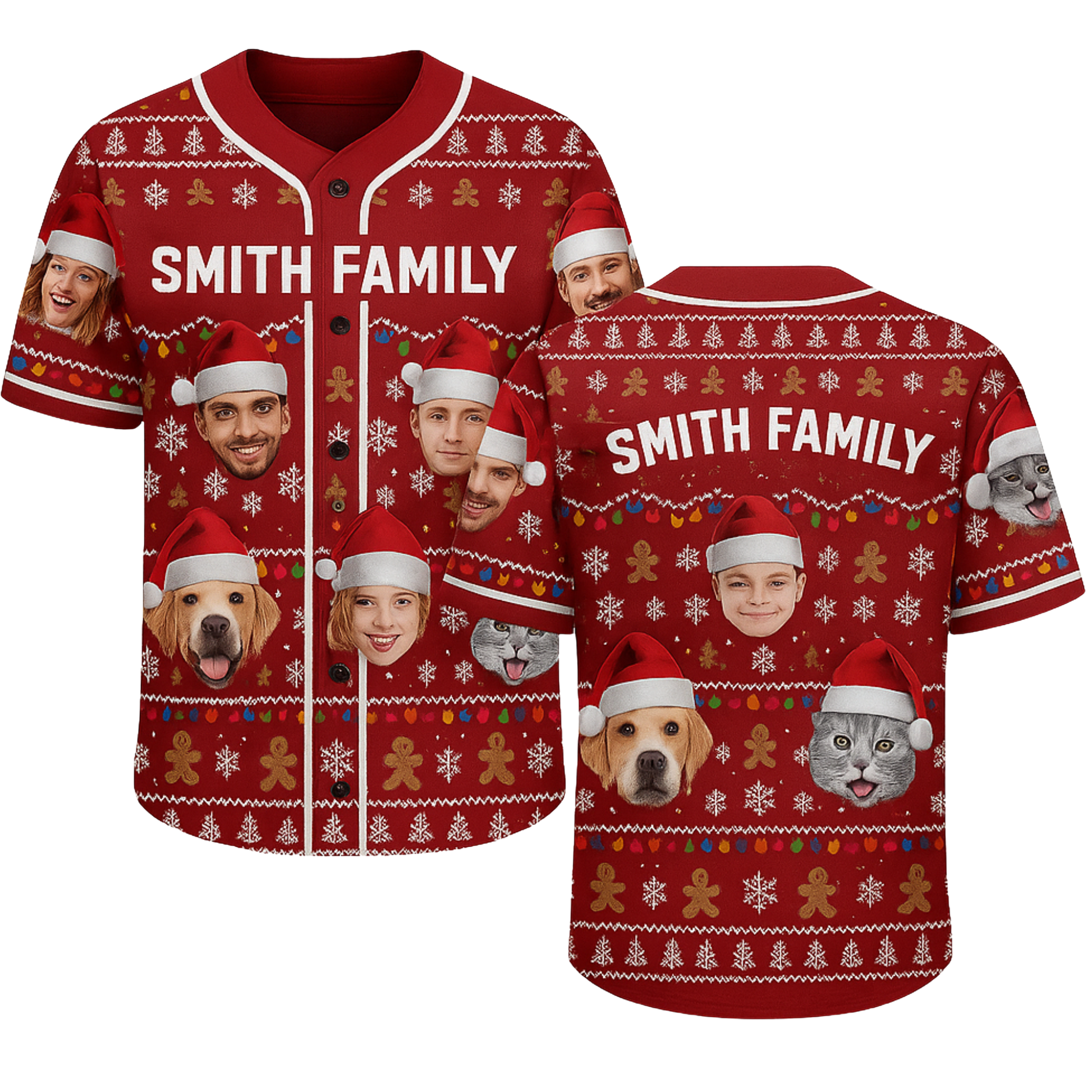 Custom Ugly Christmas Baseball Jersey Maroon with Funny Face  - Design Your Own