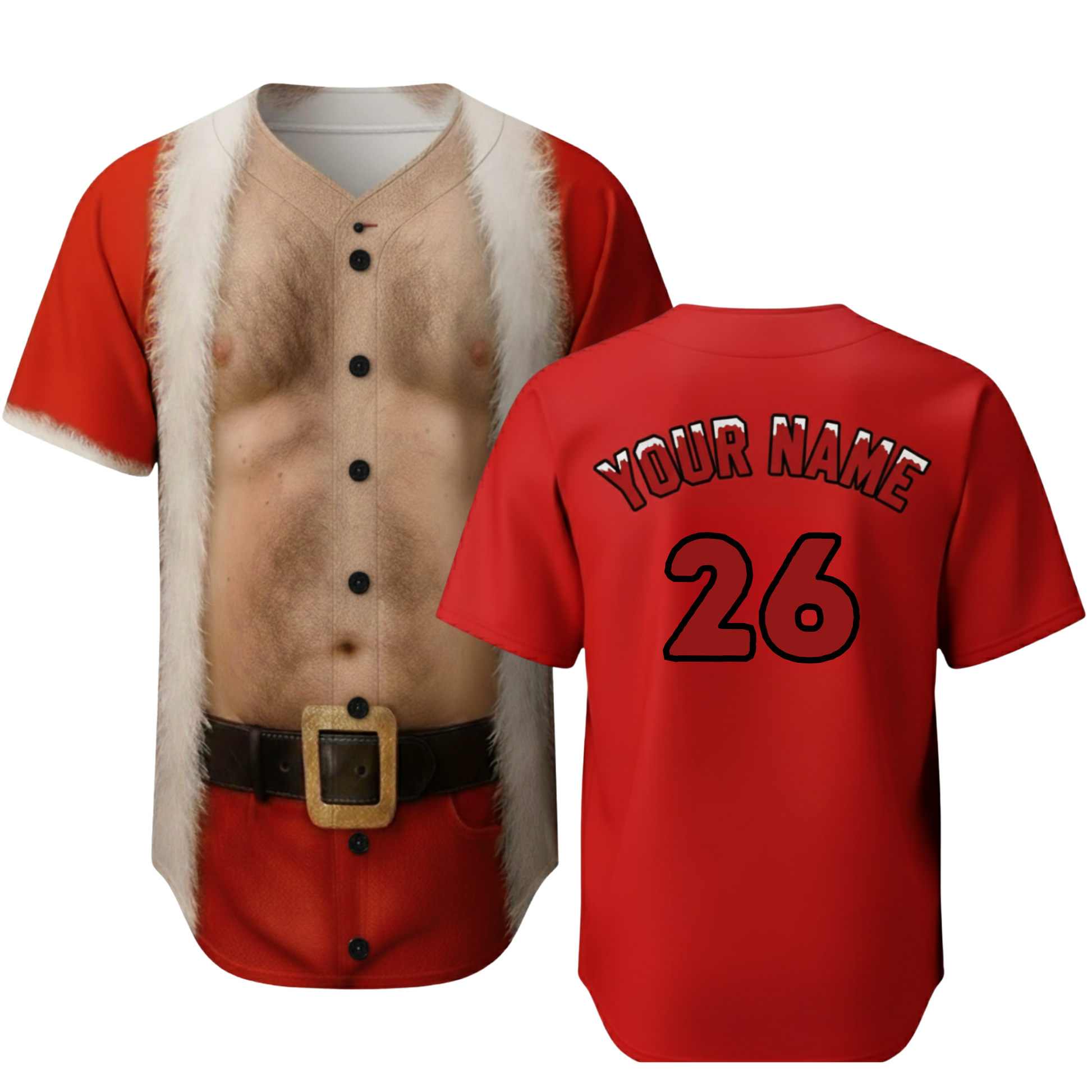 Custom Ugly Christmas Baseball Jersey Red with Santa Costume - Design Your Own