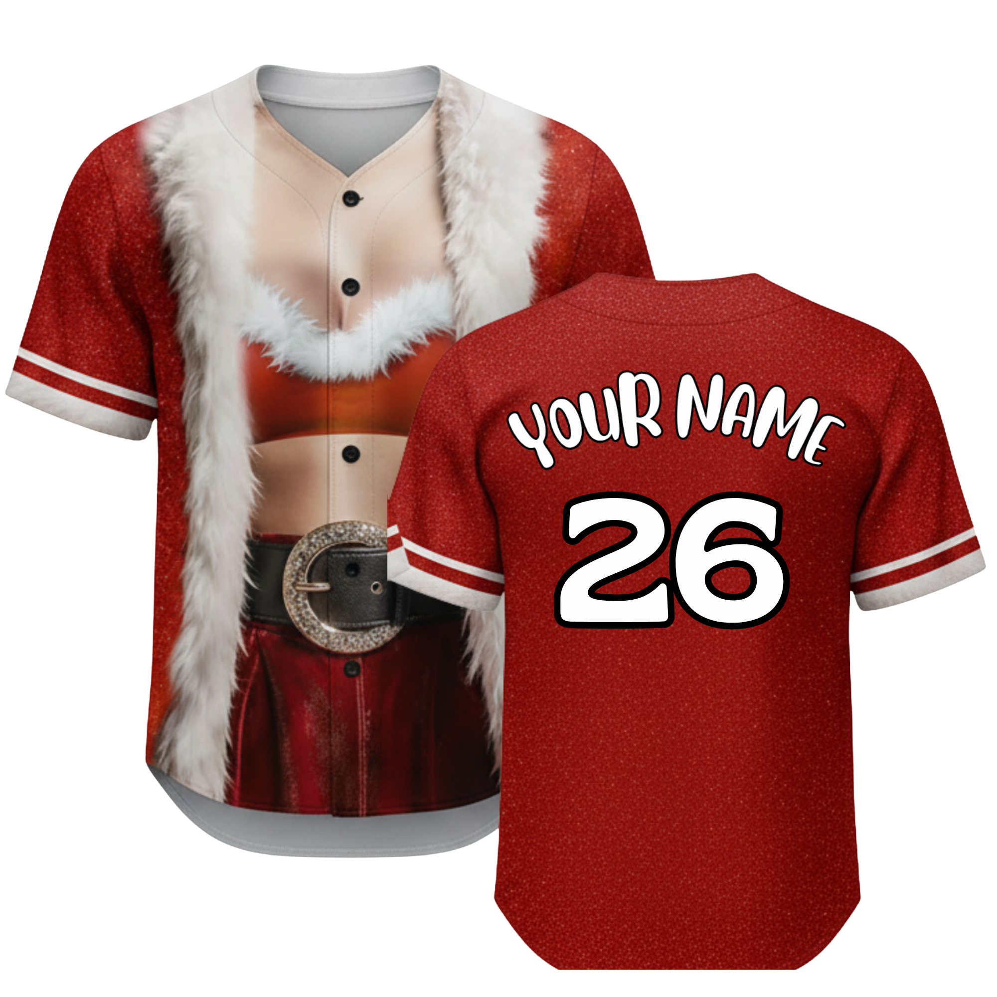 Custom Ugly Christmas Baseball Jersey Red and White with Santa Costume - Design Your Own