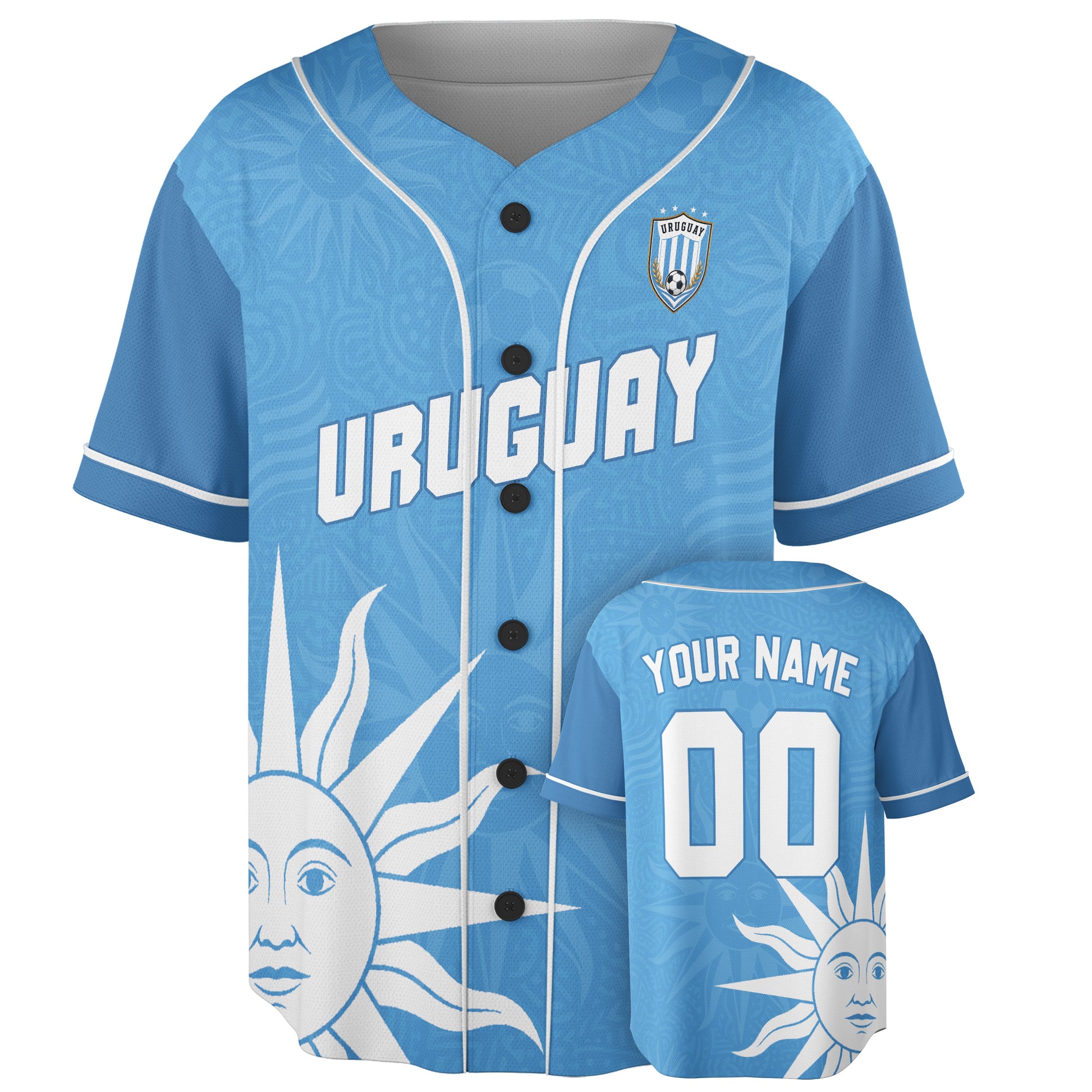 Custom Uruguay Baseball Jersey Uruguayan Fan Sun Graphic – Personalized Name Number