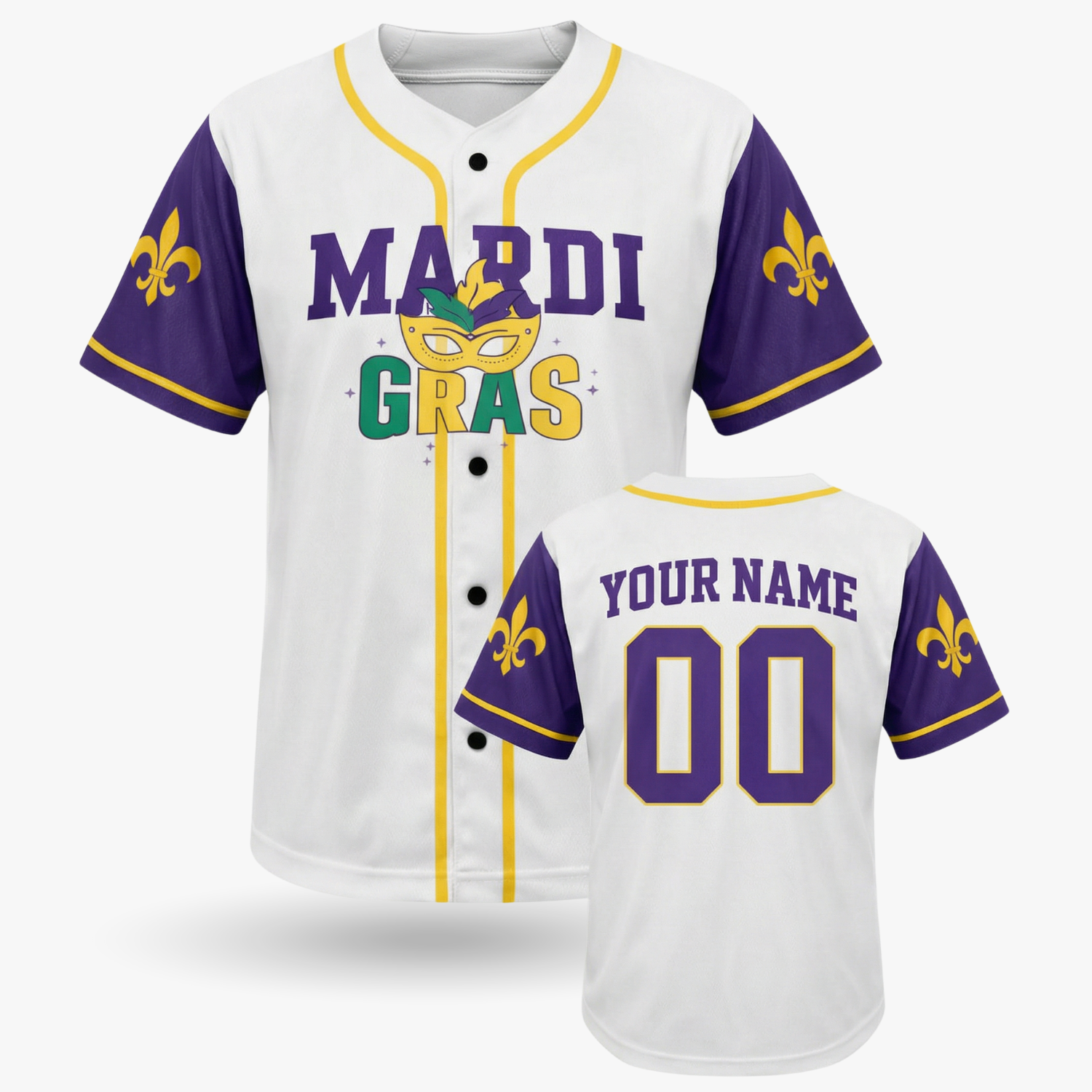 Custom Mardi Gras Baseball Jersey – Personalized Carnival Outfit – Add Your Name & Number
