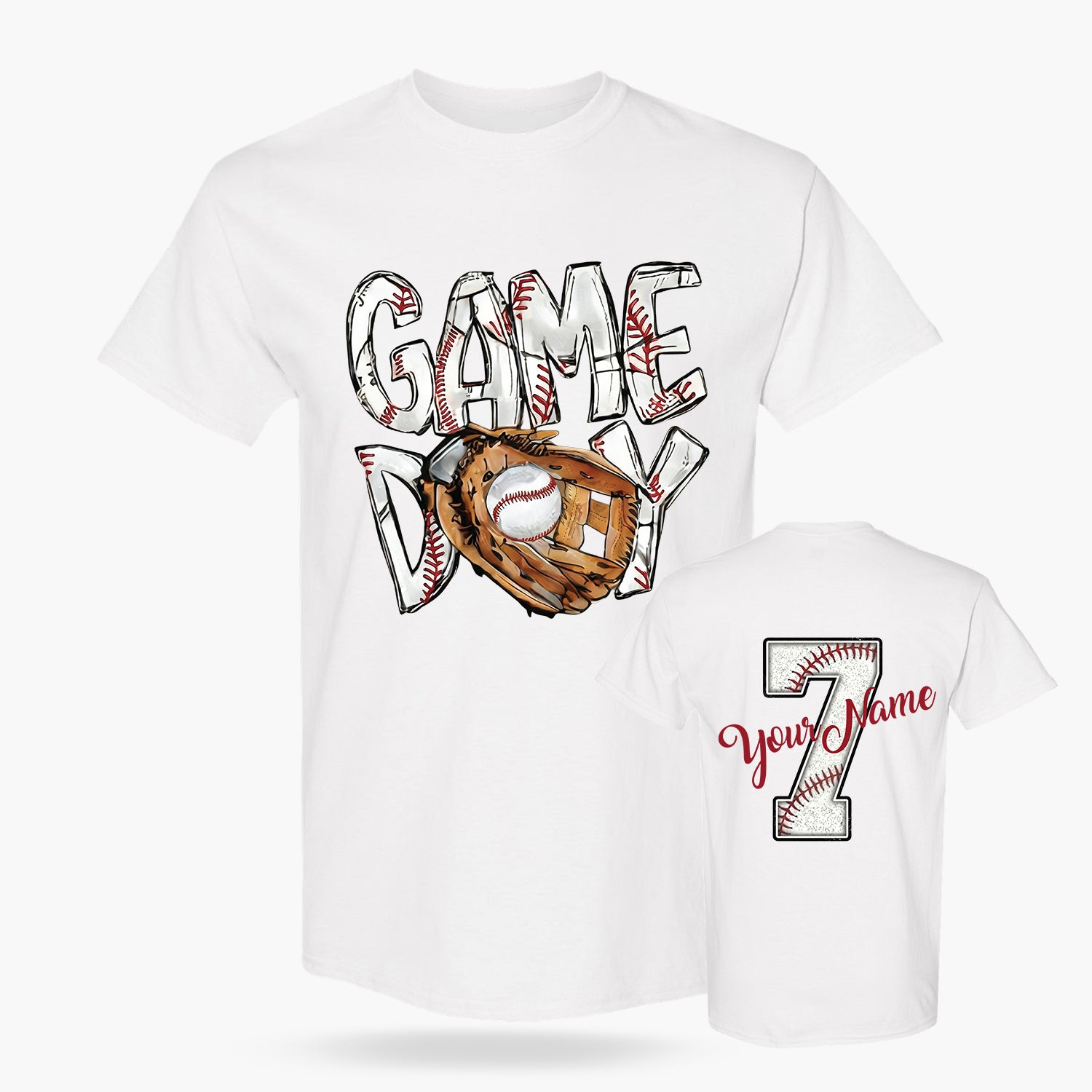 Custom T-Shirt Baseball Game Day White - Personalized Name Number