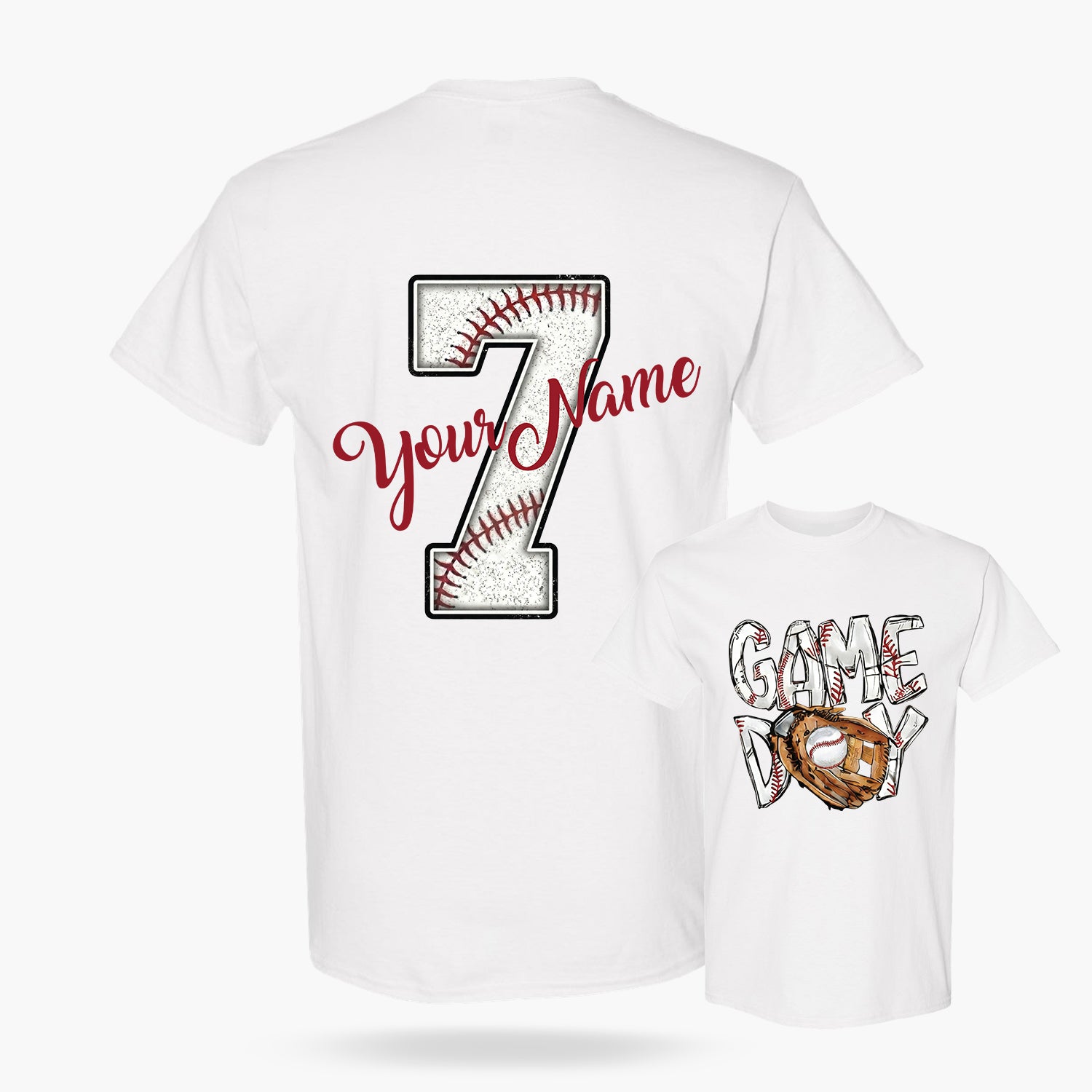 Custom T-Shirt Baseball Game Day White - Personalized Name Number