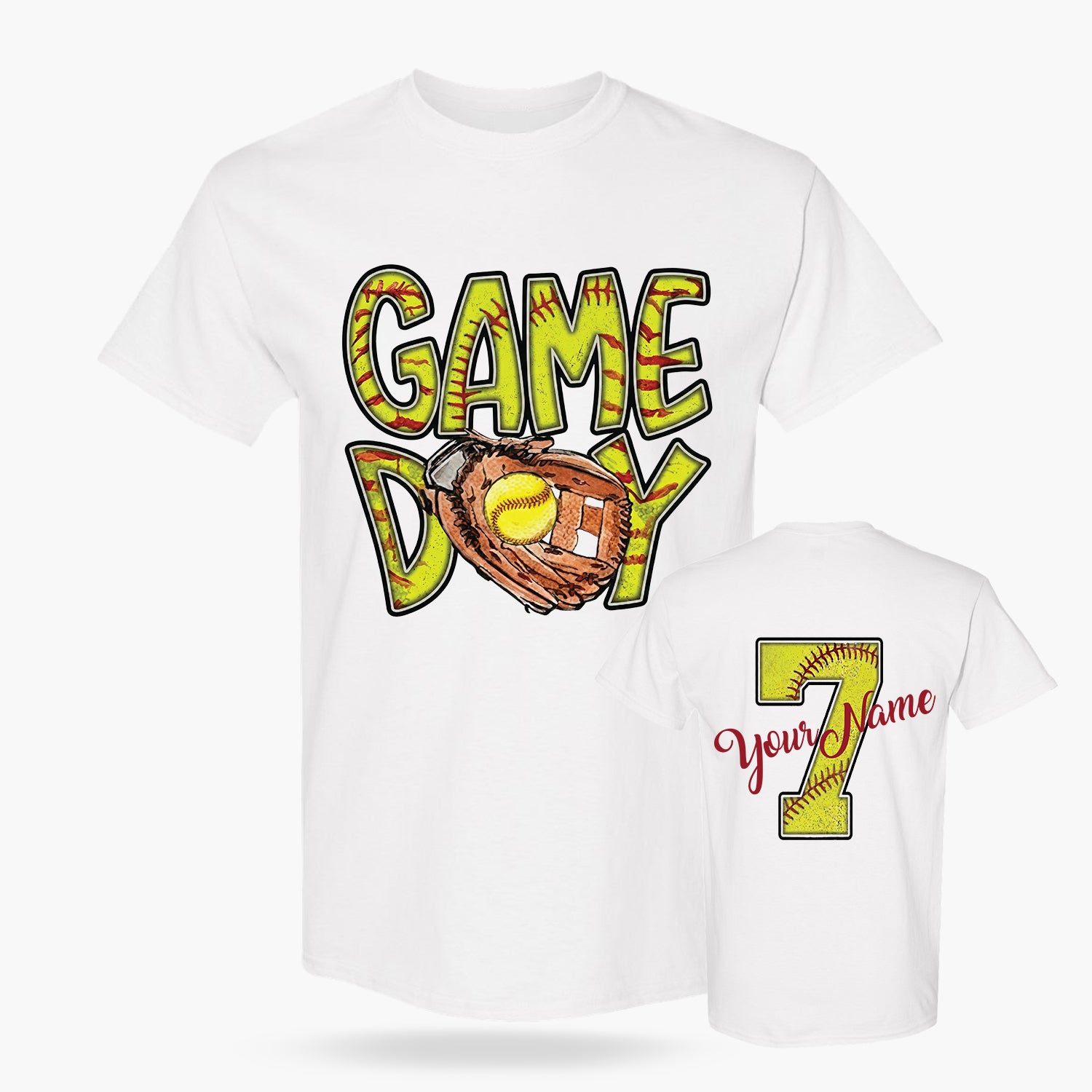 Custom T-Shirt Softball Game Day White - Personalized Name Number