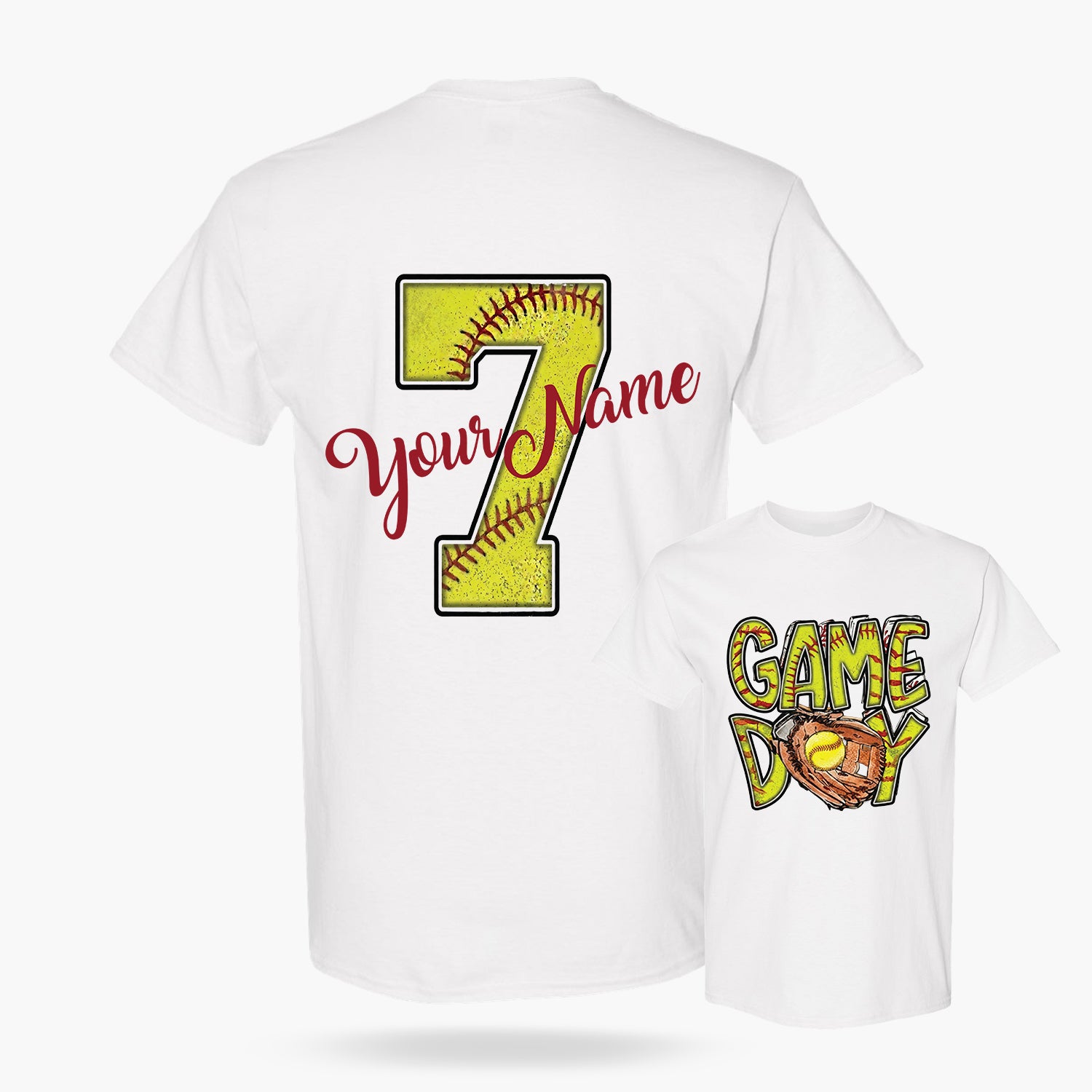 Custom T-Shirt Softball Game Day White - Personalized Name Number