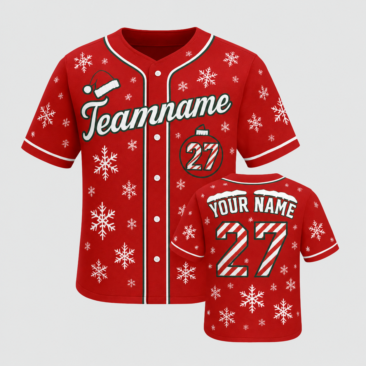 Custom Christmas Baseball Jersey Red with White Piping - Design Your Own