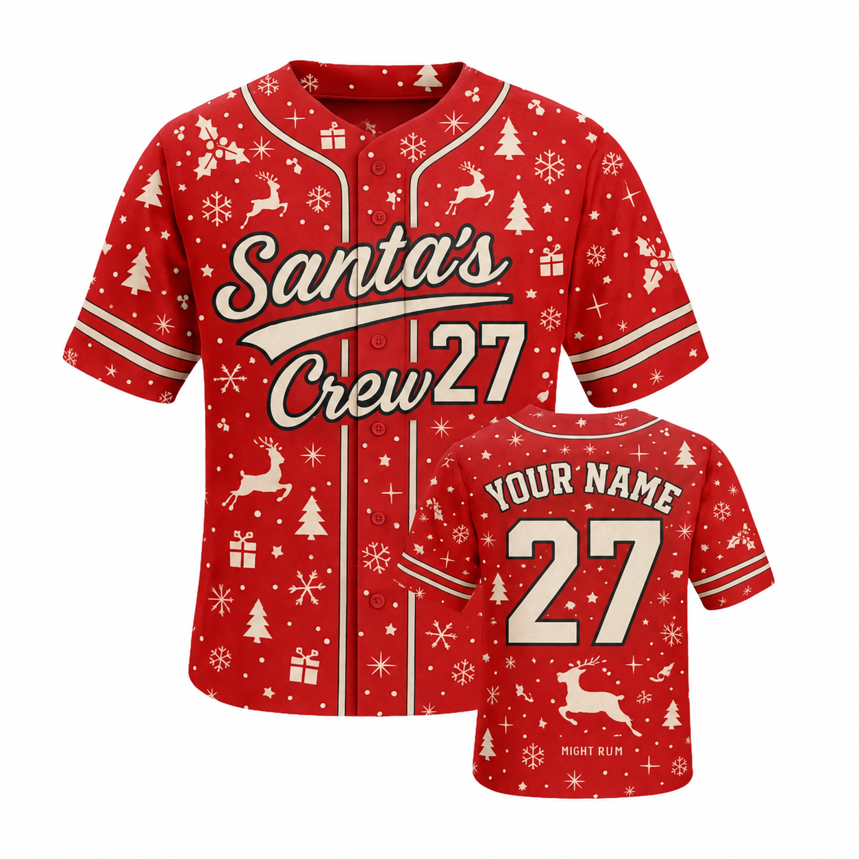 Custom Christmas Baseball Jersey Santa Red with Cream Piping - Design Your Own